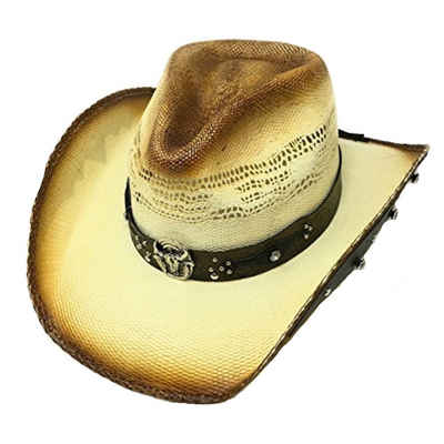 Westernlifestyle Cowboyhut Bullhide Hats Strohhut Hut Sun is Shining mit Lederbesatz an Krempe