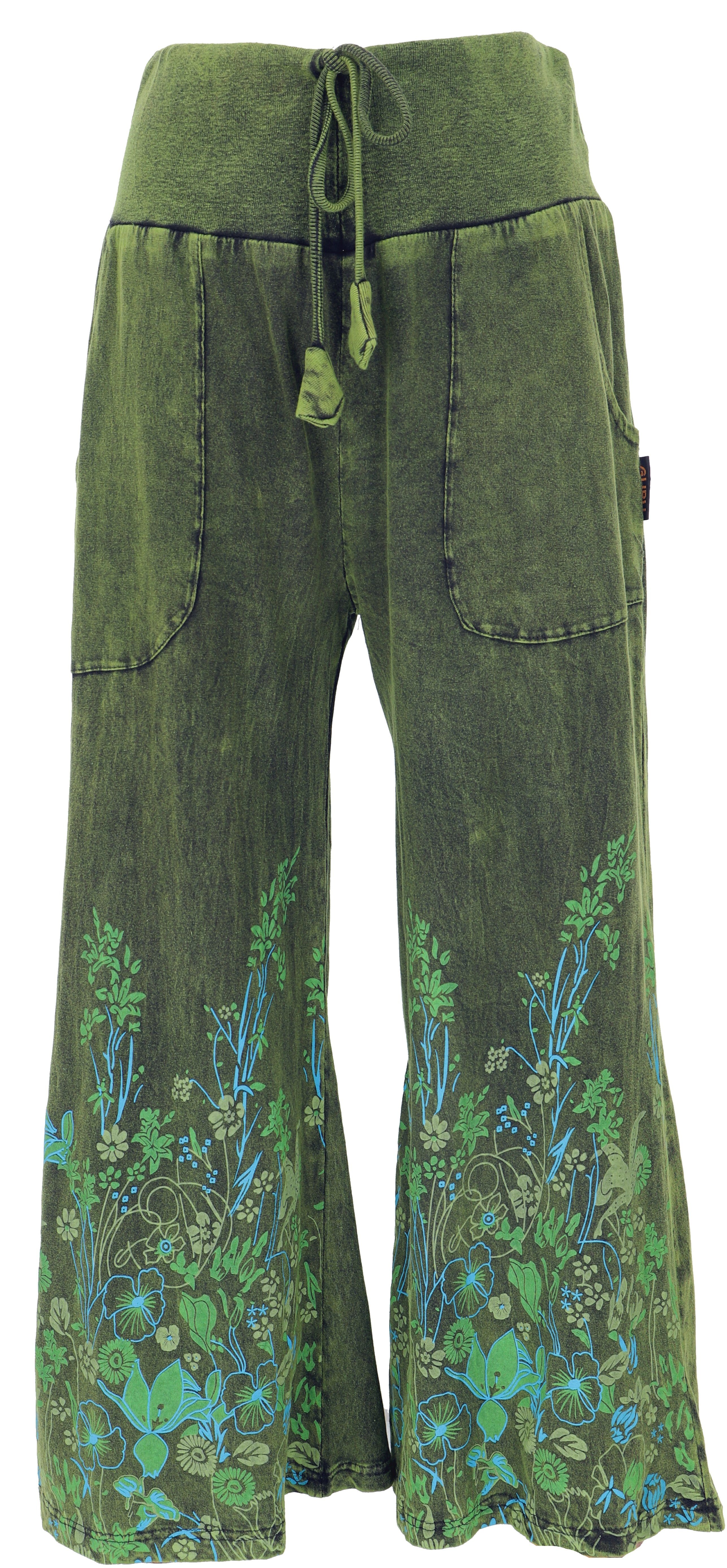 alternative grün Guru-Shop Bekleidung Baumwollhose, Boho mit.. Palazzohose, Relaxhose Hippiehose