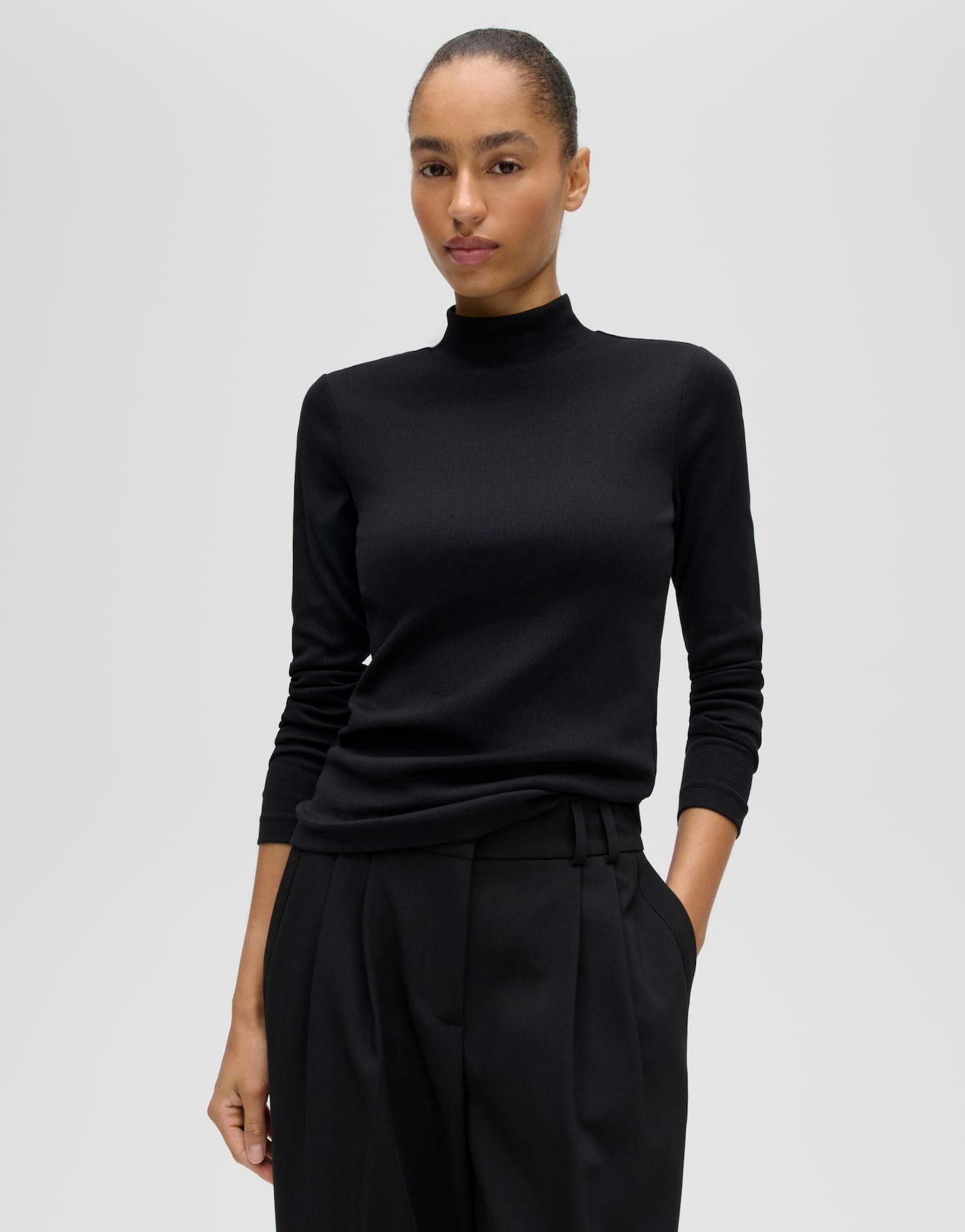 OPUS Longsleeve Somy rib aus weichem Jersey Gerader Schnitt mit Rollkragen und feiner Rippung
