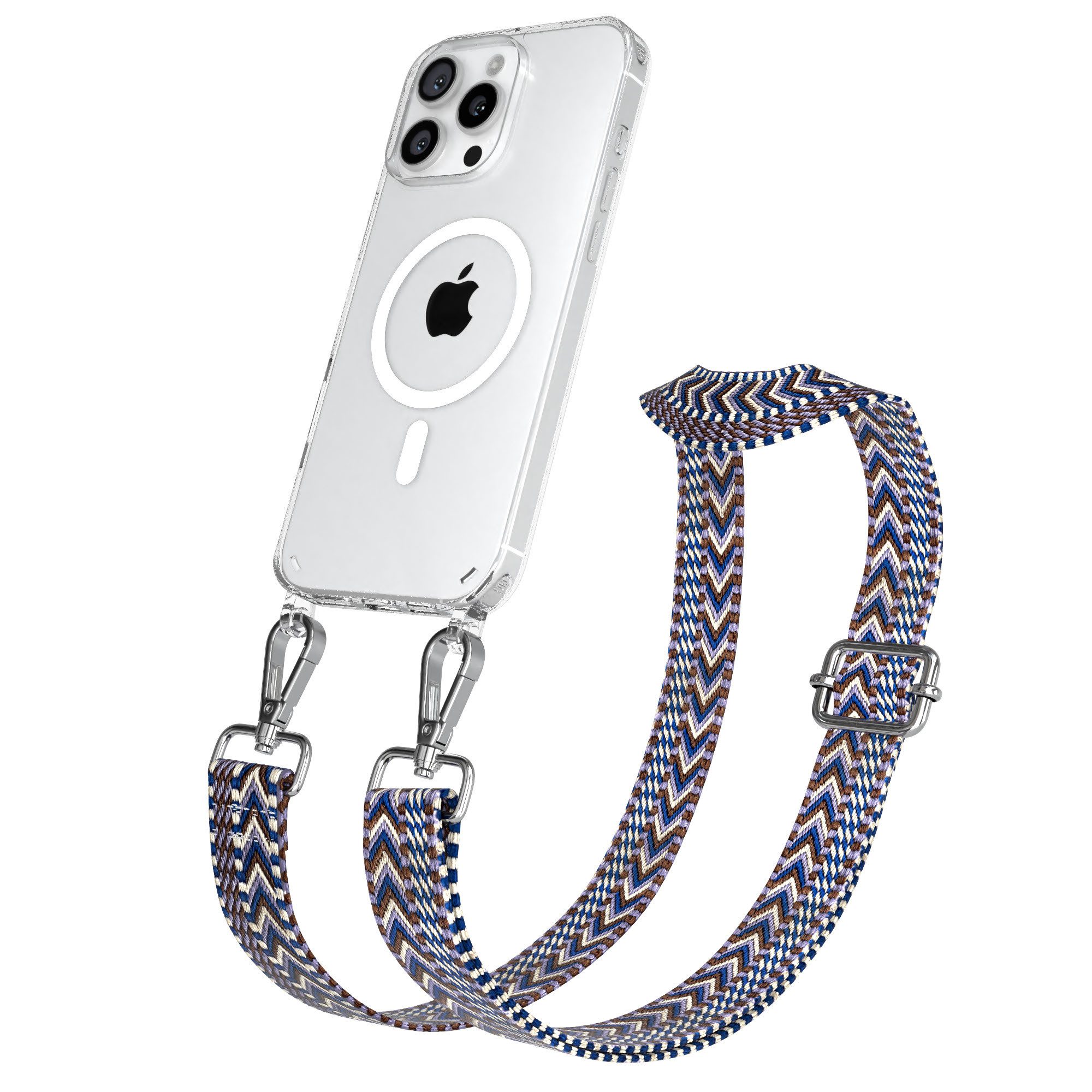 EAZY CASE Handykette Umhängeband MagSafe Hülle Apple iPhone 16 Pro Max 6,9 Zoll, Body Bag Wechselband Ersatzgurt klare MagSafe Hülle Silicon Case Blau
