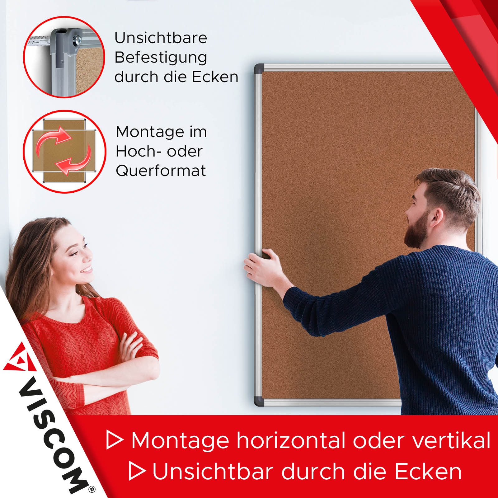 Viscom Pinnwand CORKY, Pinntafel mit Kork-Oberfläche - mit Aluminiumrahmen - selbstheilend