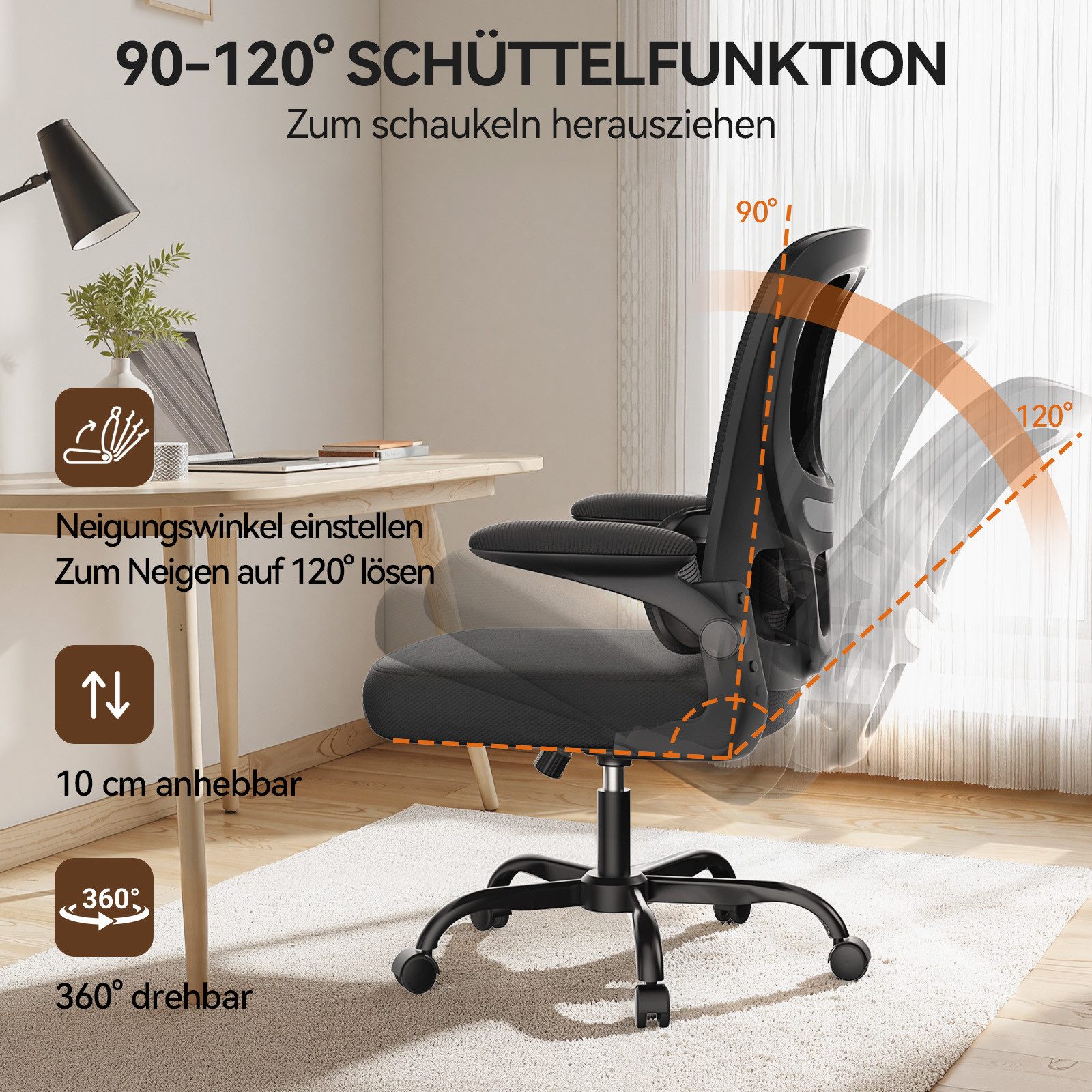 ZAISZE Bürostuhl 280G Netz Sitz Gaslift 2-Stufe Geräuschlose Rollen Ruhe & Effizienz (Set), Nylonrad, Fünf-Klauen-Stütze – Bild 4 von 5