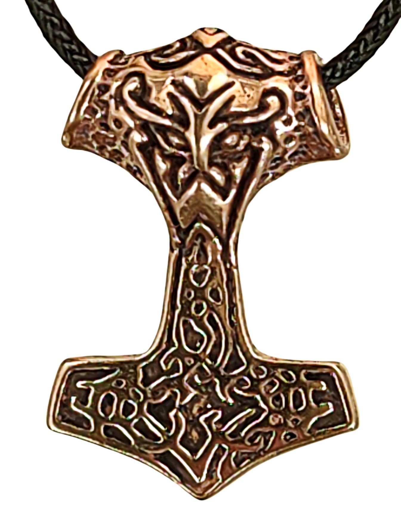 Kiss of Nordisch Thor Mjölnir Thorshammer Bronze Anhänger Wikinger Kettenanhänger Odinanhänger Leather