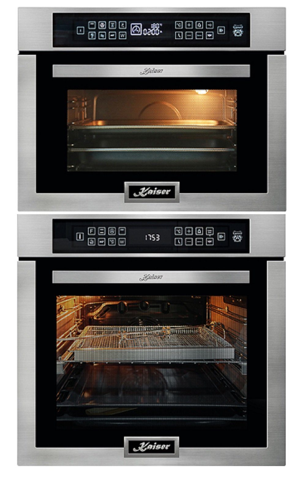 Kaiser Küchengeräte Backofen-Set Einbaubackofen,Edelstahl,86L 15 Fkt.+ Mikrowellen-Backofen, 45 cm EH 6306 N R+EH 6307 R.., mit 1-fach-Teleskopauszug