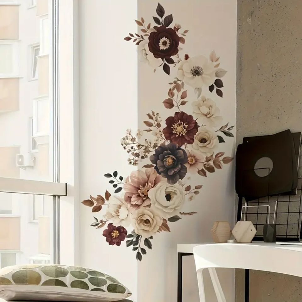 Montegoni Wandsticker Elegante Blumen Wandaufkleber – Selbstklebend für Wohnzimmer (einzel, 1x Eleganter Blumen-Wandaufkleber), Selbstklebend, glänzende Oberfläche, elegantes Blumenmuster