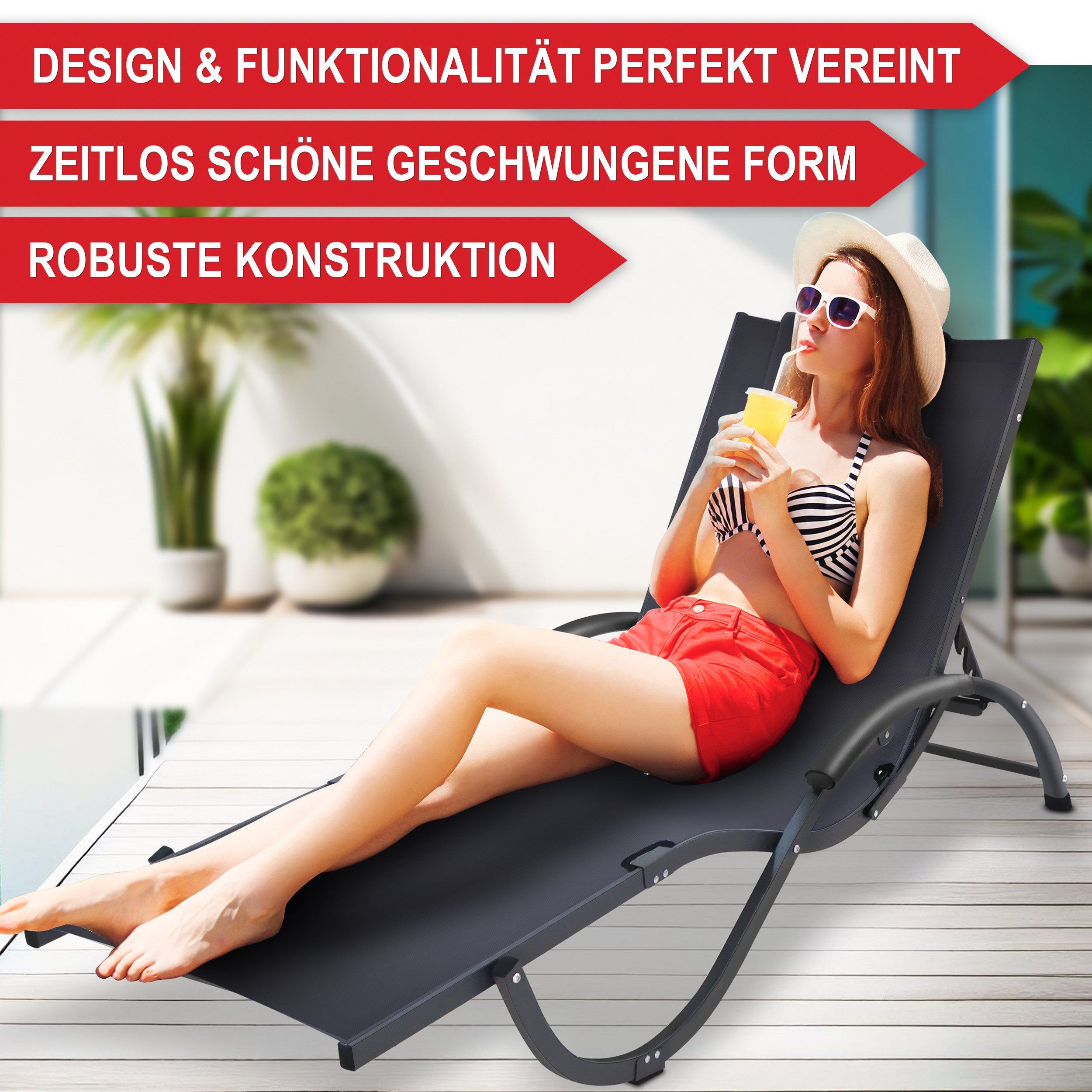 Onbest Gartenliege Sonnenliege Madrid mit Kissen, UV-Beständig, Höhenverste günstig online kaufen