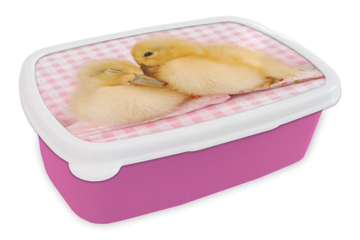 MuchoWow Lunchbox Ente - Liebe - Küken, Kunststoff, (2-tlg), Brotbox für Erwachsene, Brotdose Kinder, Snackbox, Mädchen, Kunststoff rosa | Lunchboxen