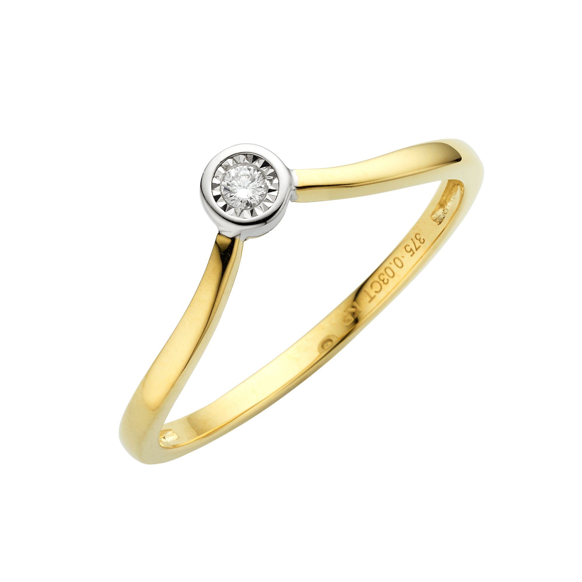 zweifarbig 0,03ct. K. Gold Ellen 375 Fingerring Diamonds Brillant by