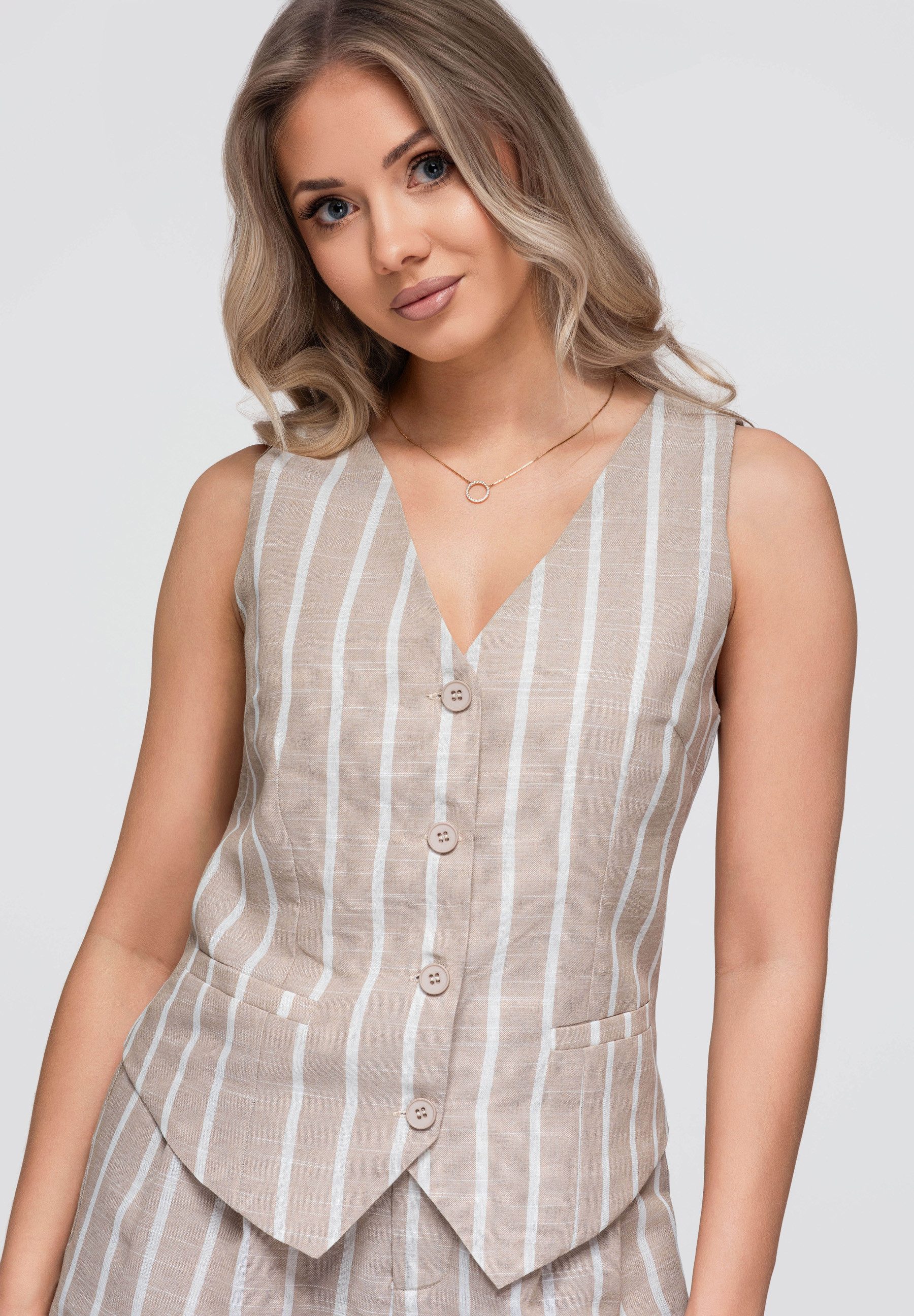 OMBRE Anzugweste Damen Anzugweste Slim Fit Elegant mit V-Ausschnitt Beige L (kein Set, 1-tlg)