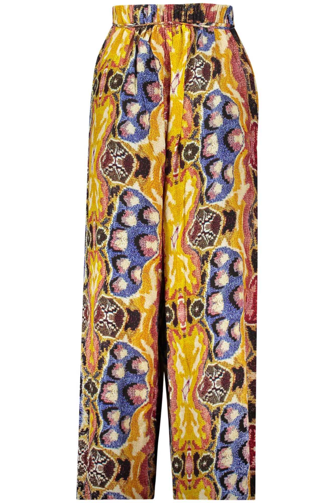 Desigual 5-Pocket-Hose Damenhose Gelb mit Fantasiemuster, Elastikbund & Taschen, Bequemer Sty