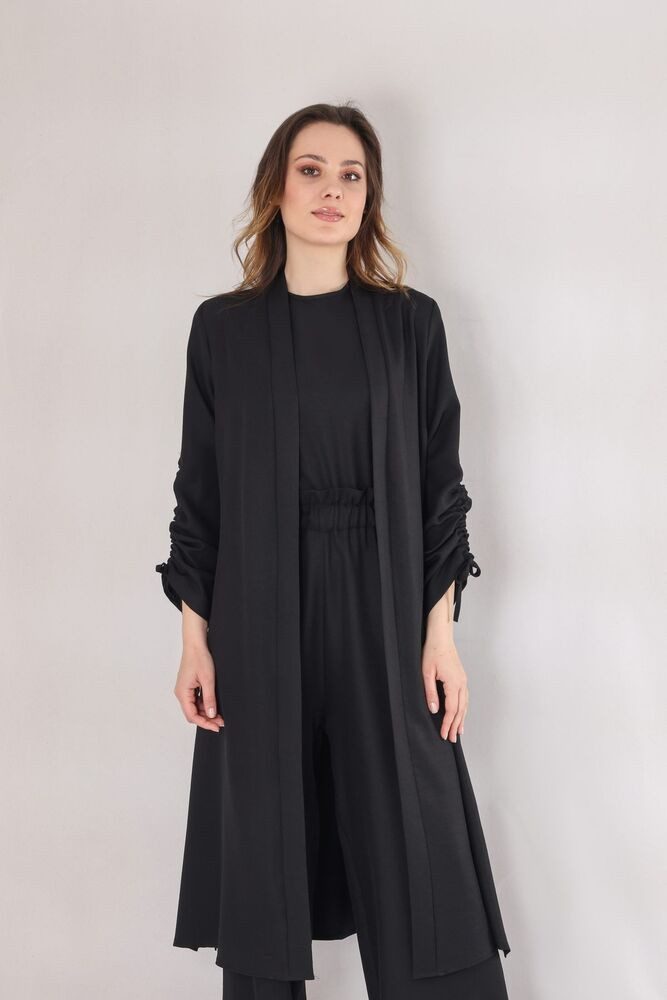 fashionshowcase Blusenkimono Damen Oversize-Kimono in Leinenoptik - Ärmel mit Tunnel-Detail sommerlich, leicht