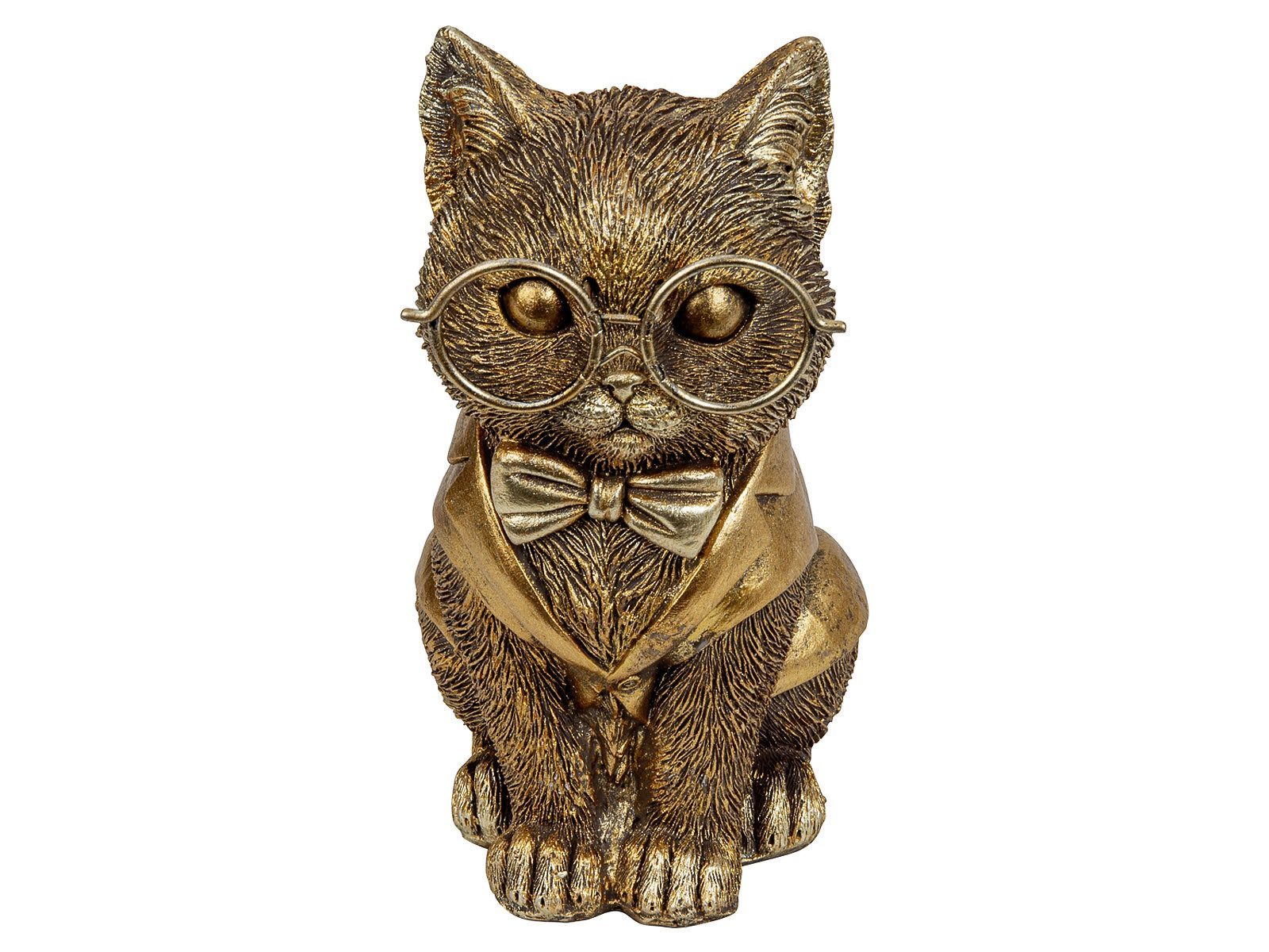 Mel-O-Design Dekofigur 1487 Lustige Katze in gold mit großer Brille (Stück, 1 St., 1), Blickfang