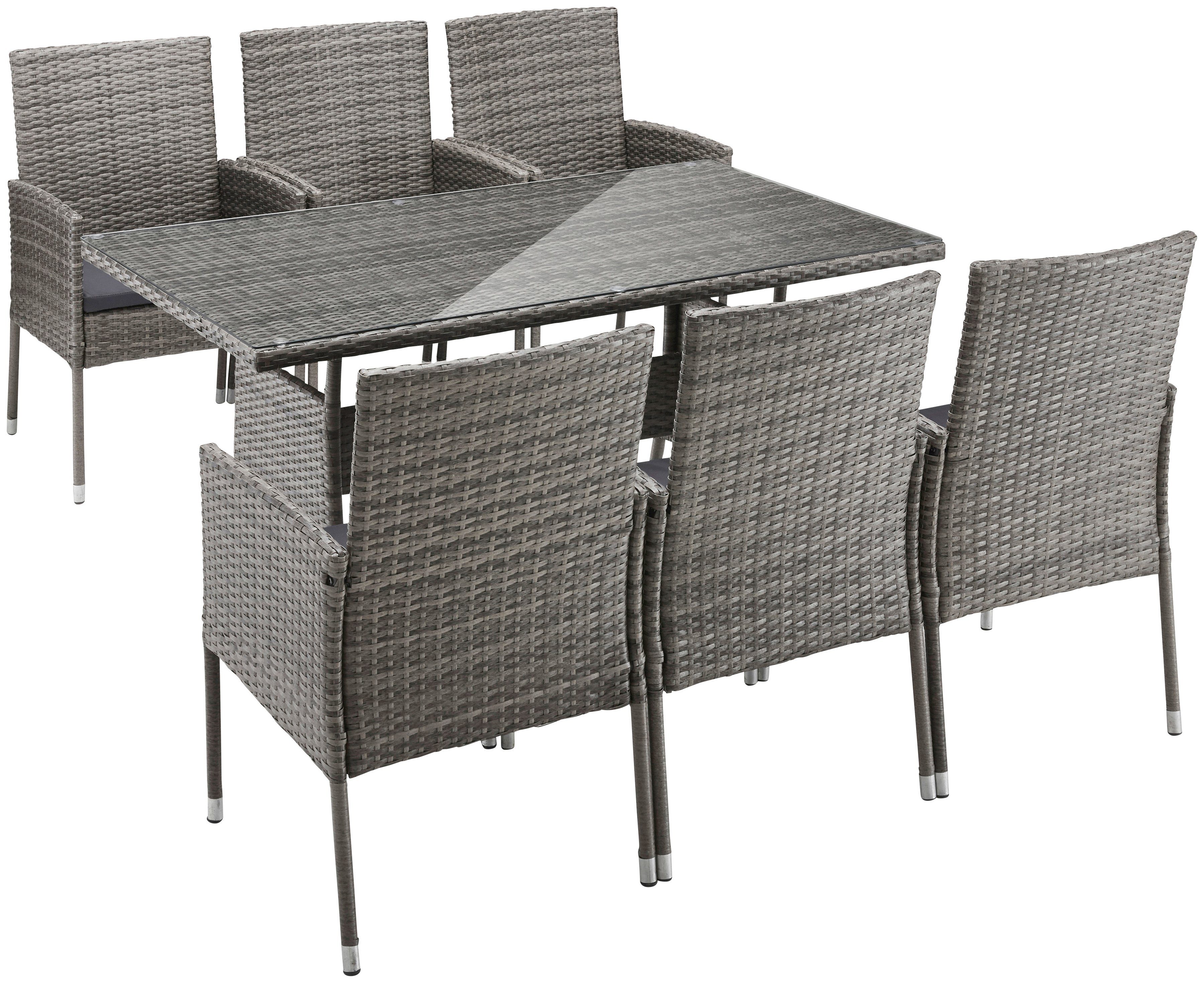 MERXX Garten-Essgruppe Costa Rica, (13-tlg., 6x Sessel, 1x Tisch 140x80 cm, inkl. Sitzkissen, OTTOs Choice), Polyrattan, Tischplatte aus Sicherheitsglas, Unser  – Bild 4 von 5