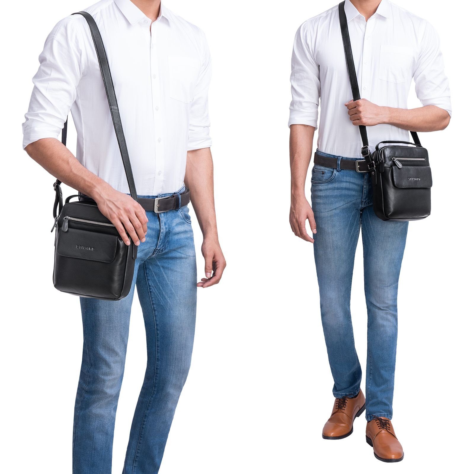 STILORD Schultertasche "Mio" Herrentasche Leder Klein