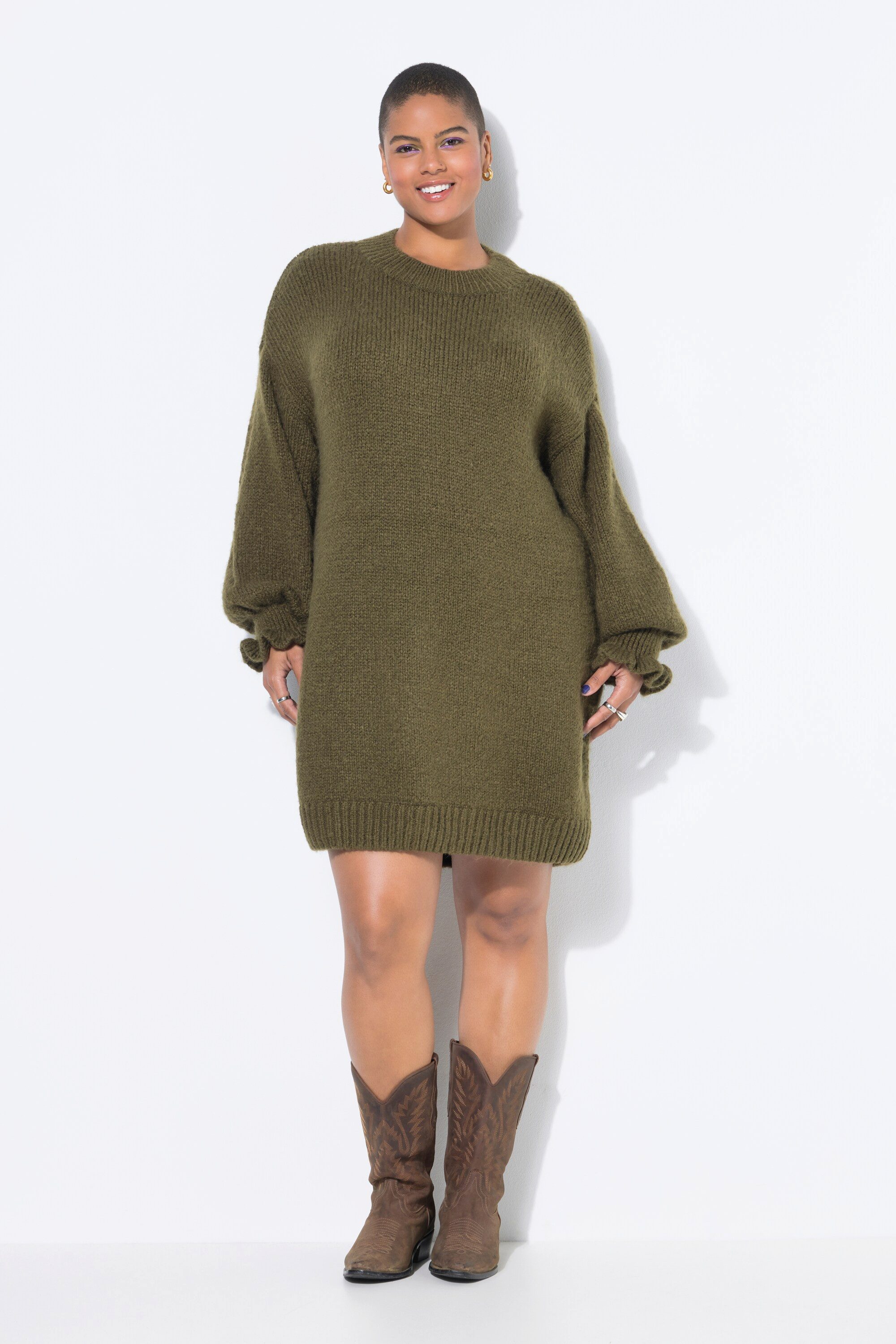 Jerseykleid Strickkleid oversized Rüschenärmel