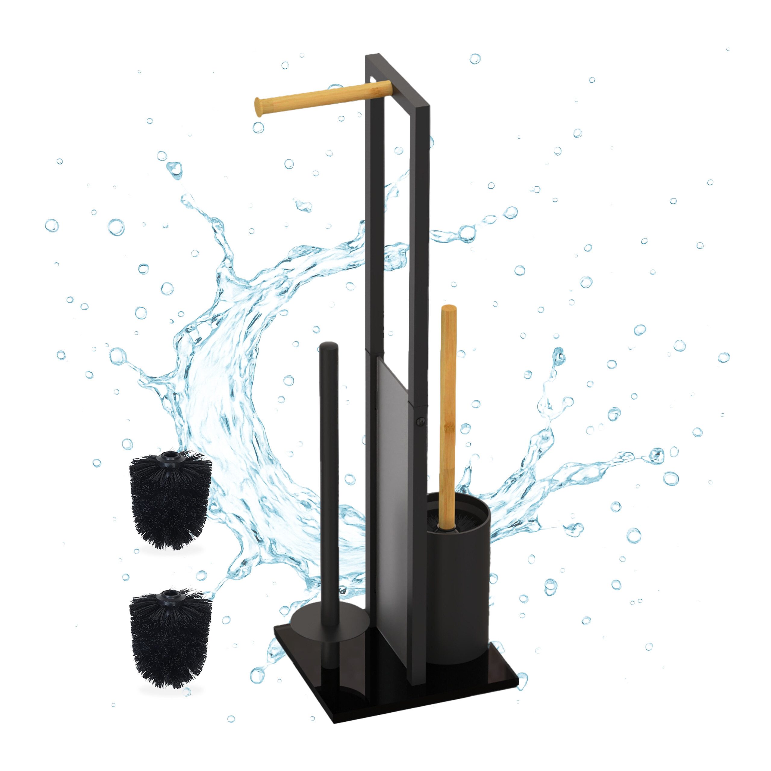 relaxdays WC-Garnitur Bambus & Metall, schwarz günstig online kaufen