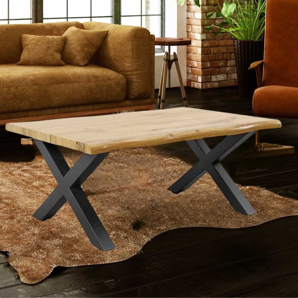 LebensWohnArt Couchtisch Wildeiche-Design Couchtisch OAKLAND 90cm Metallgestell Baumkante – Bild 2 von 5