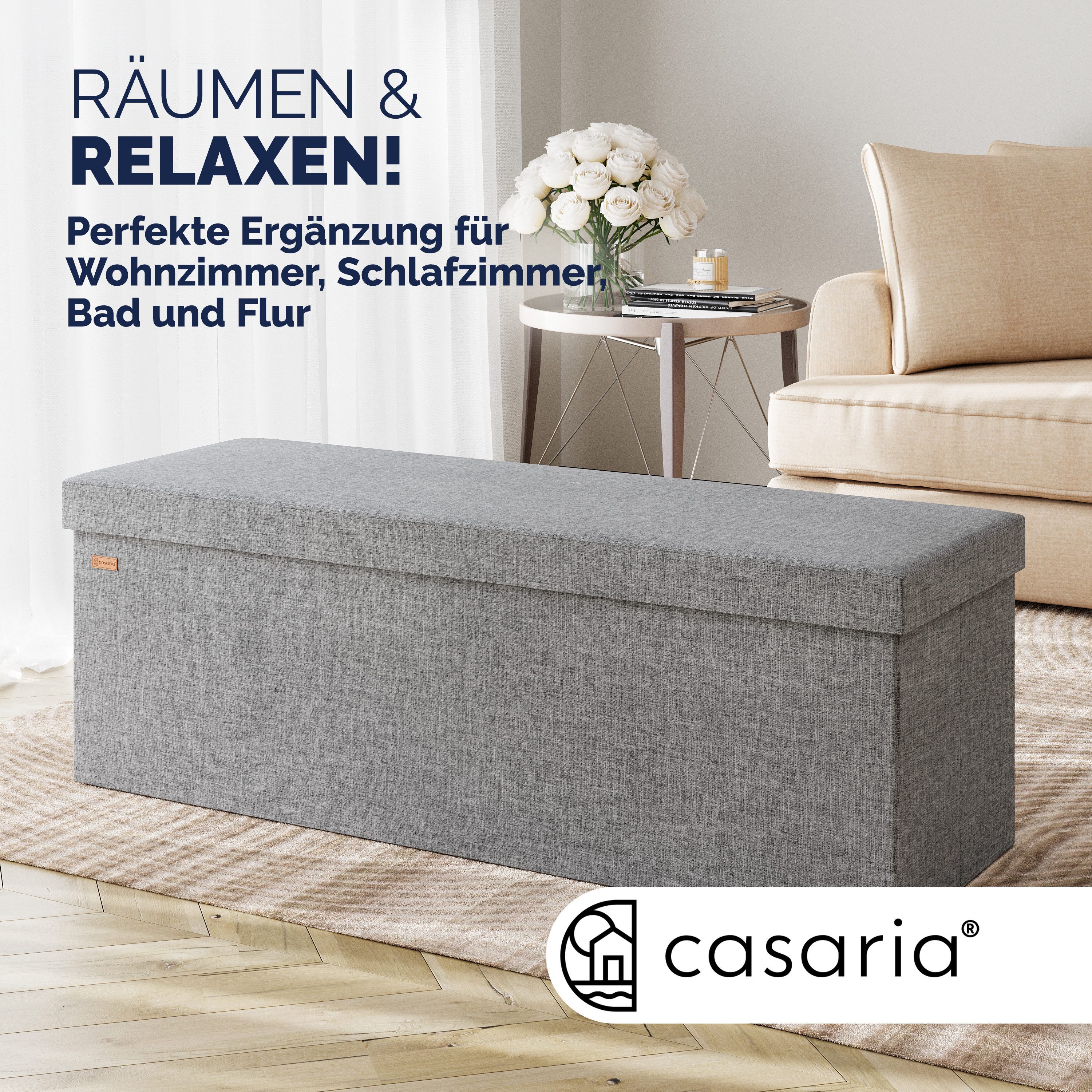 Casaria Sitzbank (1-St), mit Stauraum 115x40x40cm Faltbar 130 L Gepolstert Deckel Stoff