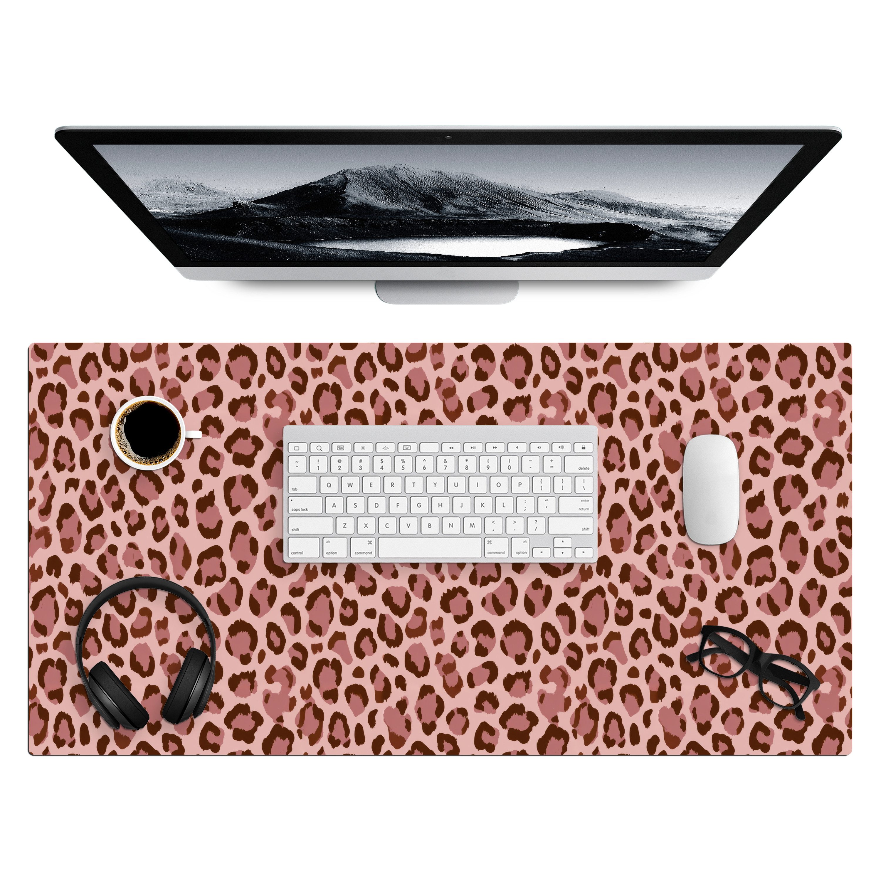 MuchoWow Gaming Mauspad Leopard - Muster - Rosa (1-St), Gaming Mauspad XXL, Schreibtischunterlage, Desk Mat Groß, 80x40 cm
