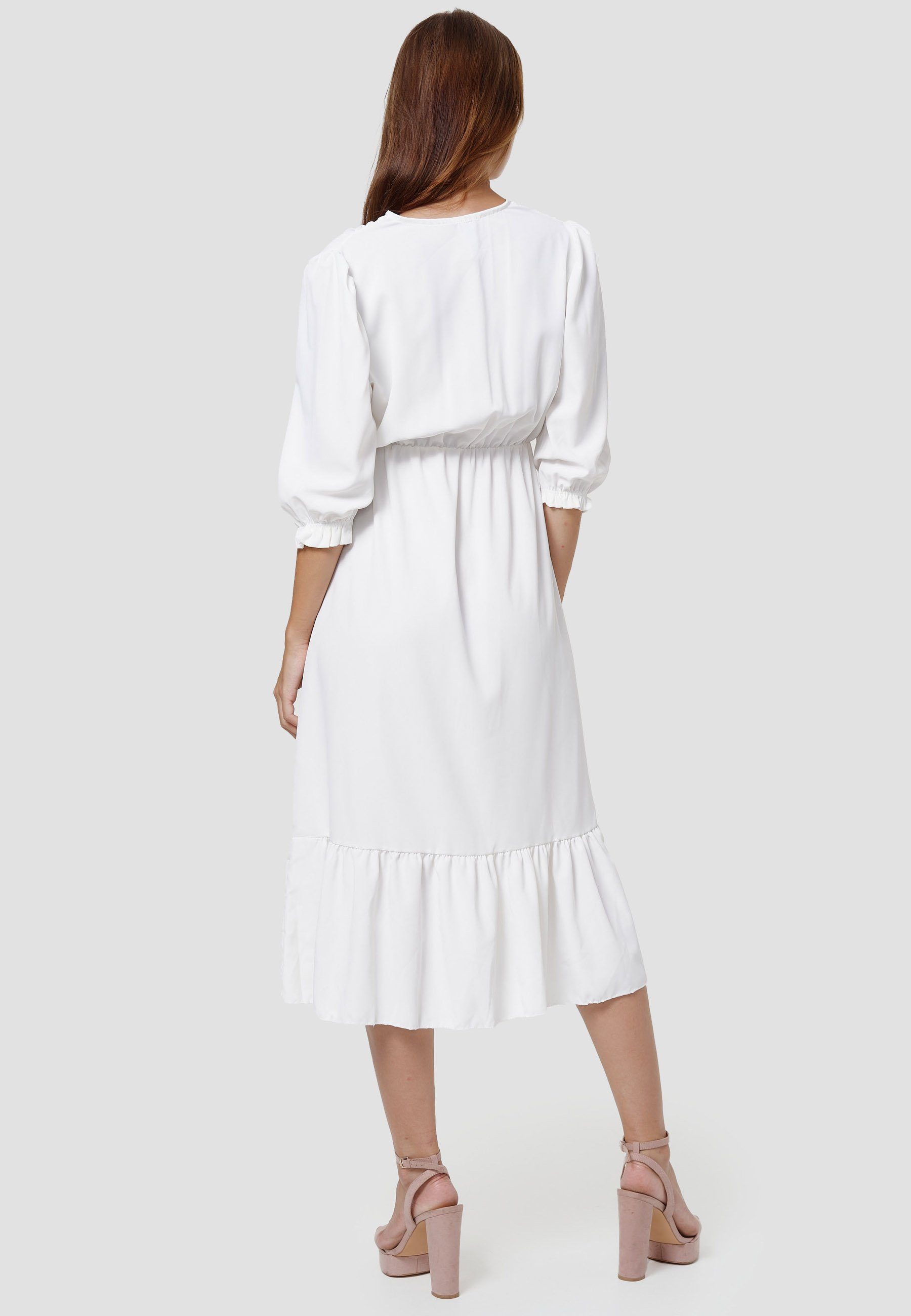 (Romantisches Weiß Rüsche Sommerkleid und Rayshyne Schlitz) mit RS15 Kleid