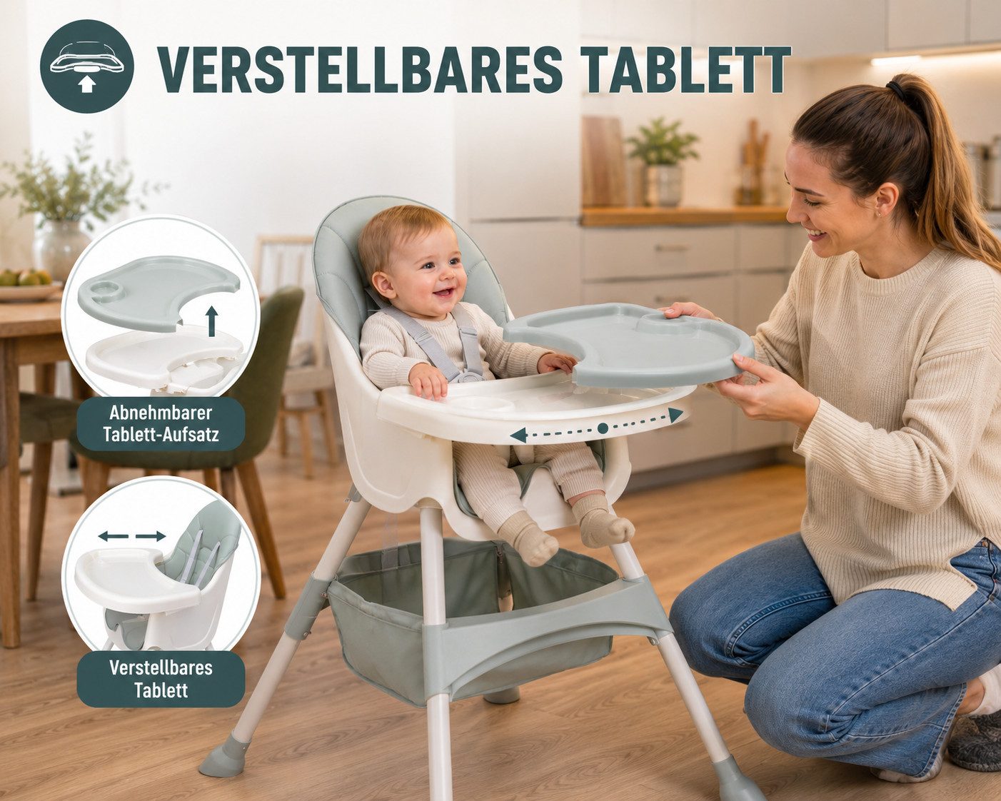 Baby Vivo Hochstuhl Design 2in1 Kinderhochstuhl - Oscar Türkis