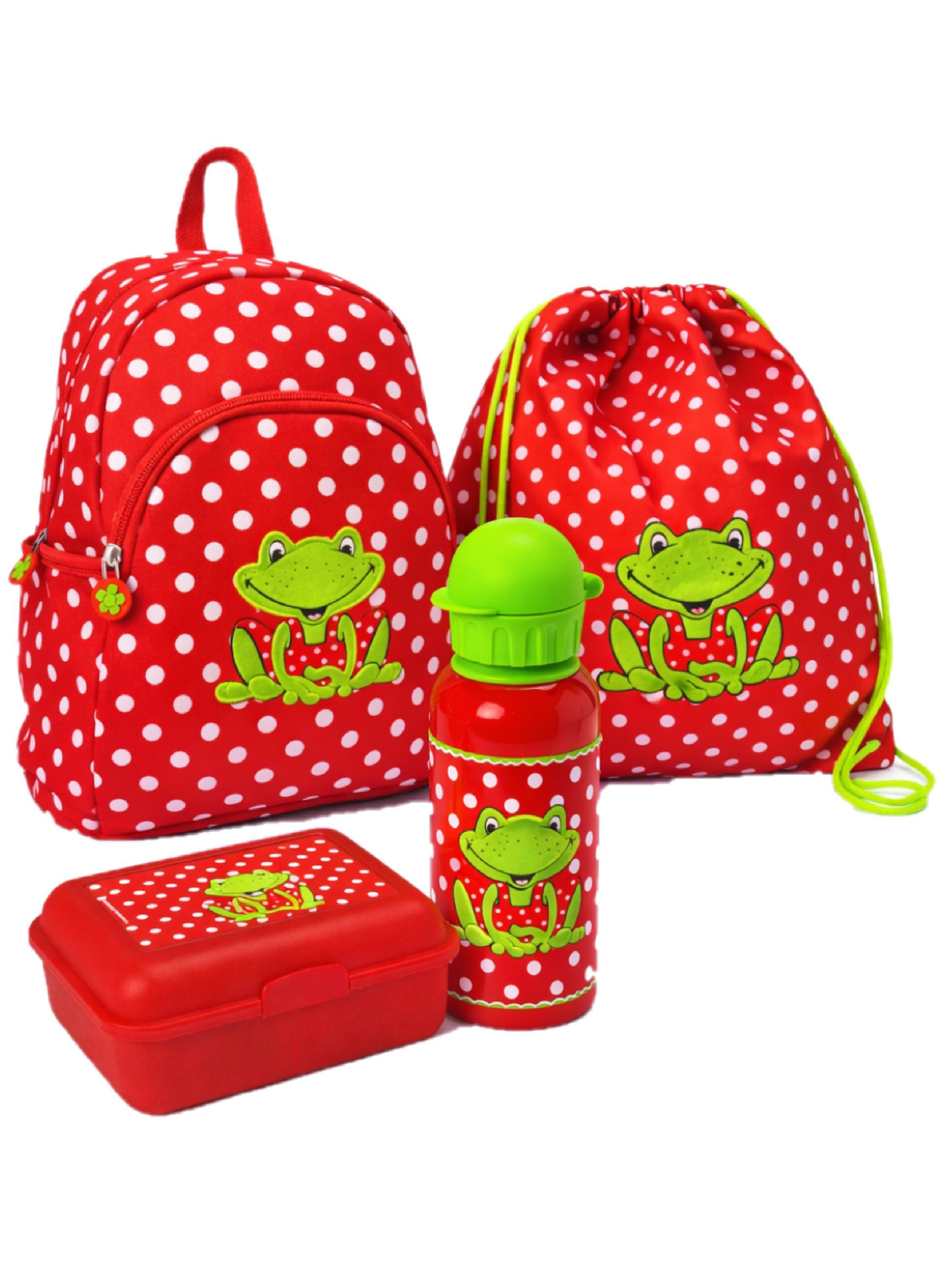 COPPENRATH DIE SPIEGELBURG Kinderrucksack Rucksack Kleine Freunde FROSCH "Wenn ich mal groß bin..." (Set, 4-tlg., inkl. Turnbeutel, Brotdose und Trinkflasche), mit Brustgurt, Applikation & Stickereien