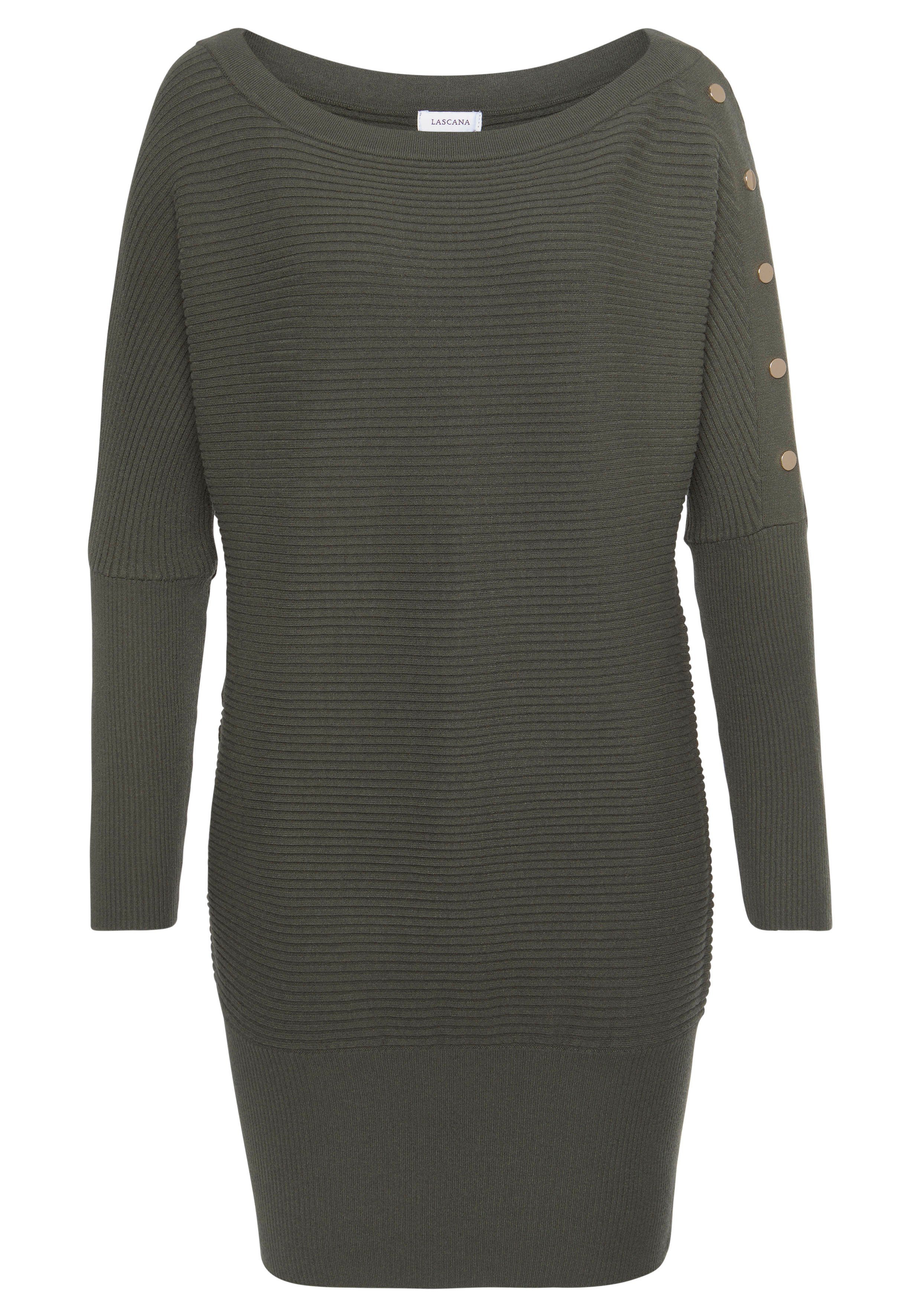 LASCANA Longpullover mit Zieraccessoires am Ärmel eleganter Strickpullover mit U-Boot-Ausschnitt,schulterfreier Pullover – Bild 2 von 5