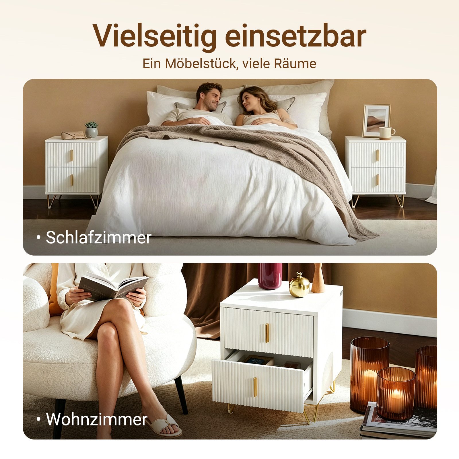 SoBuy Nachttisch FBT115, Sofatisch Couchtisch, Nachttisch 2er set, 2er Set, Nachtschrank mit 2 Schubladen, Beistelltisch, Nachtkommode – Bild 5 von 5