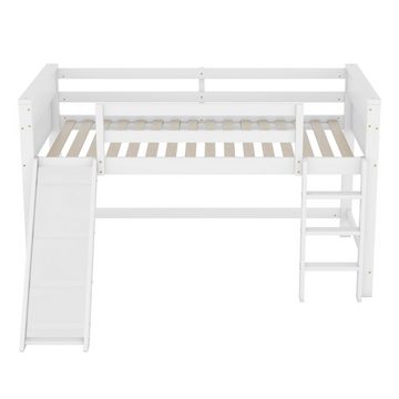 SOFTWEARY Hochbett mit Lattenrost, Rutsche und Leiter (90x200 cm) Kinderbett mit Rausfallschutz, Jugendbett