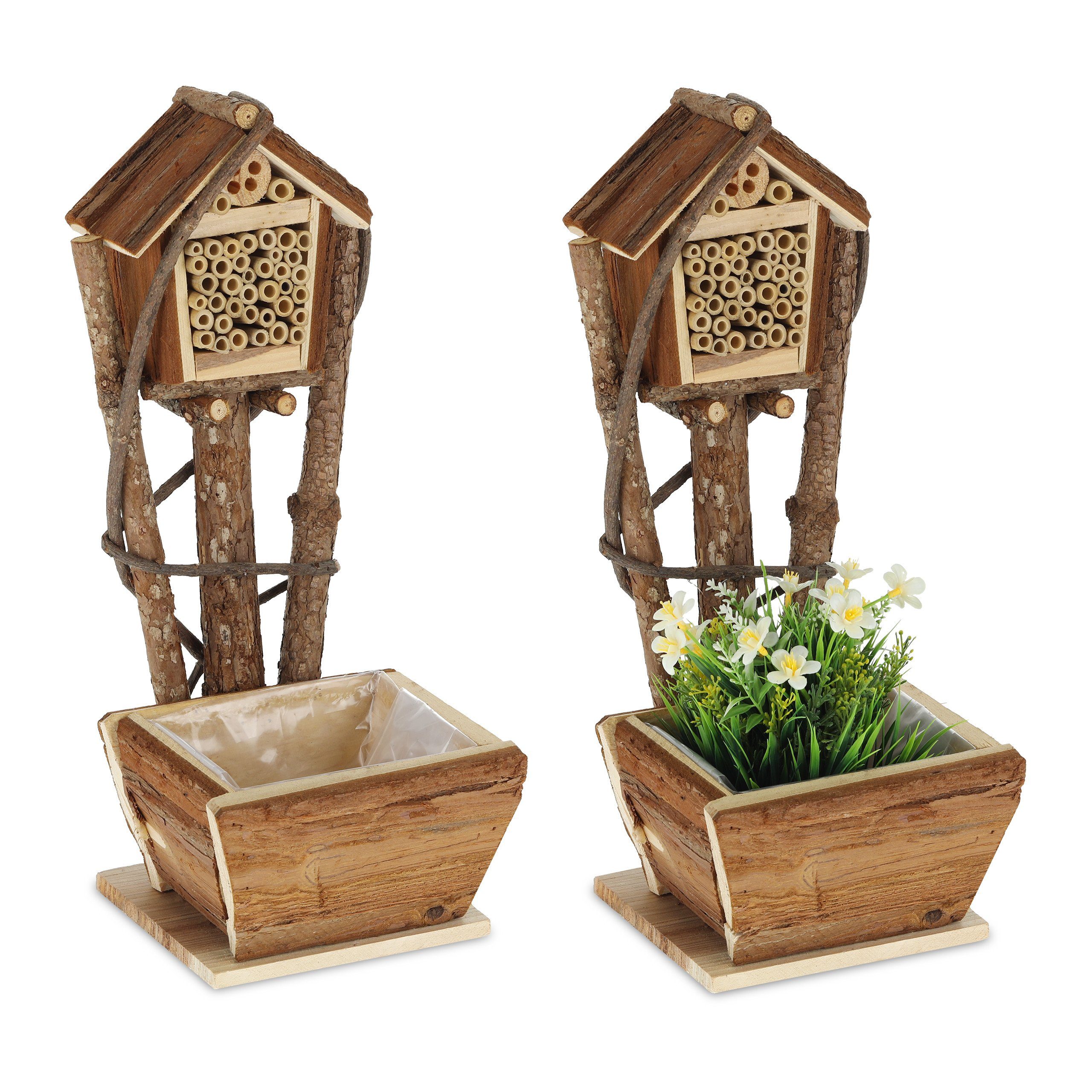 relaxdays Insektenhotel Bienenhotel mit Blumentopf 2er günstig online kaufen