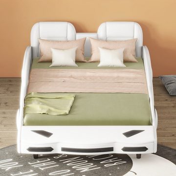 SOFTWEARY Autobett mit Lattenrost und Rausfallschutz (140x200 cm), Kinderbett, Kunstleder