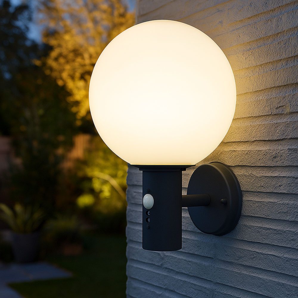 GLOBO LIGHTING LED Außen-Wandleuchte, Leuchtmittel inklusive, Warmweiß, Wandlampe Außenleuchte LED Kugellampe Anthrazit Bewegungssensor IP44