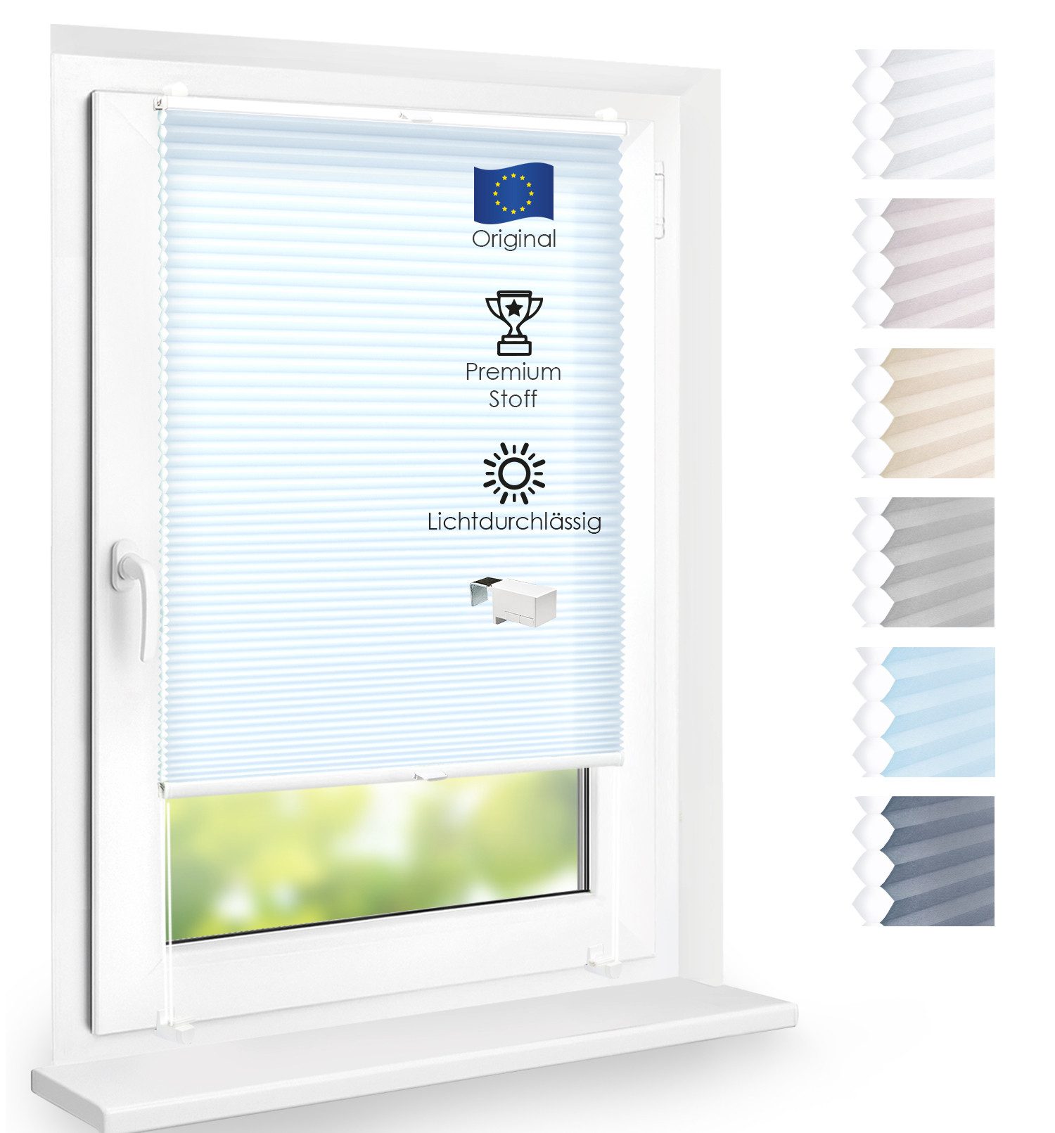 DomDeco Wabenplissee Premium Plissee ohne Bohren, lichtdurchlässig, Sichtschutz, verspannt, blickdicht, Klemmfix, UV-Schutz, modernes Fensterplissee