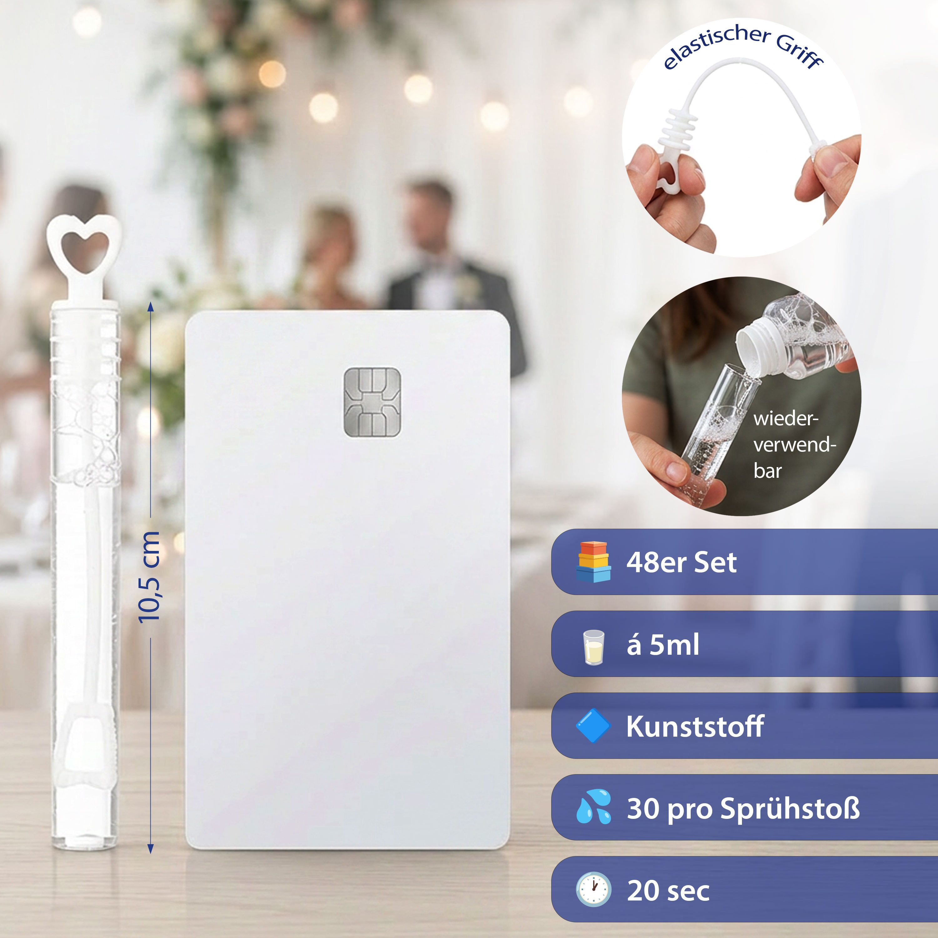 CEPEWA Seifenblasenmaschine Seifenblasen Hochzeit 'Wedding Bubbles' 48er Set 15x12x12,5cm Röhrchen
