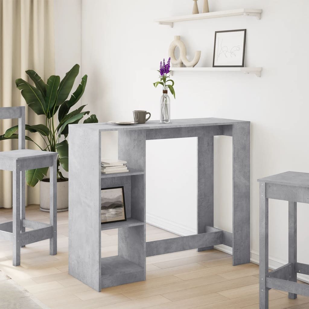 vidaXL Bartisch NA Bartisch Stehtisch Esstisch mit Regal Betongrau 124x46x103,5 cm Spa