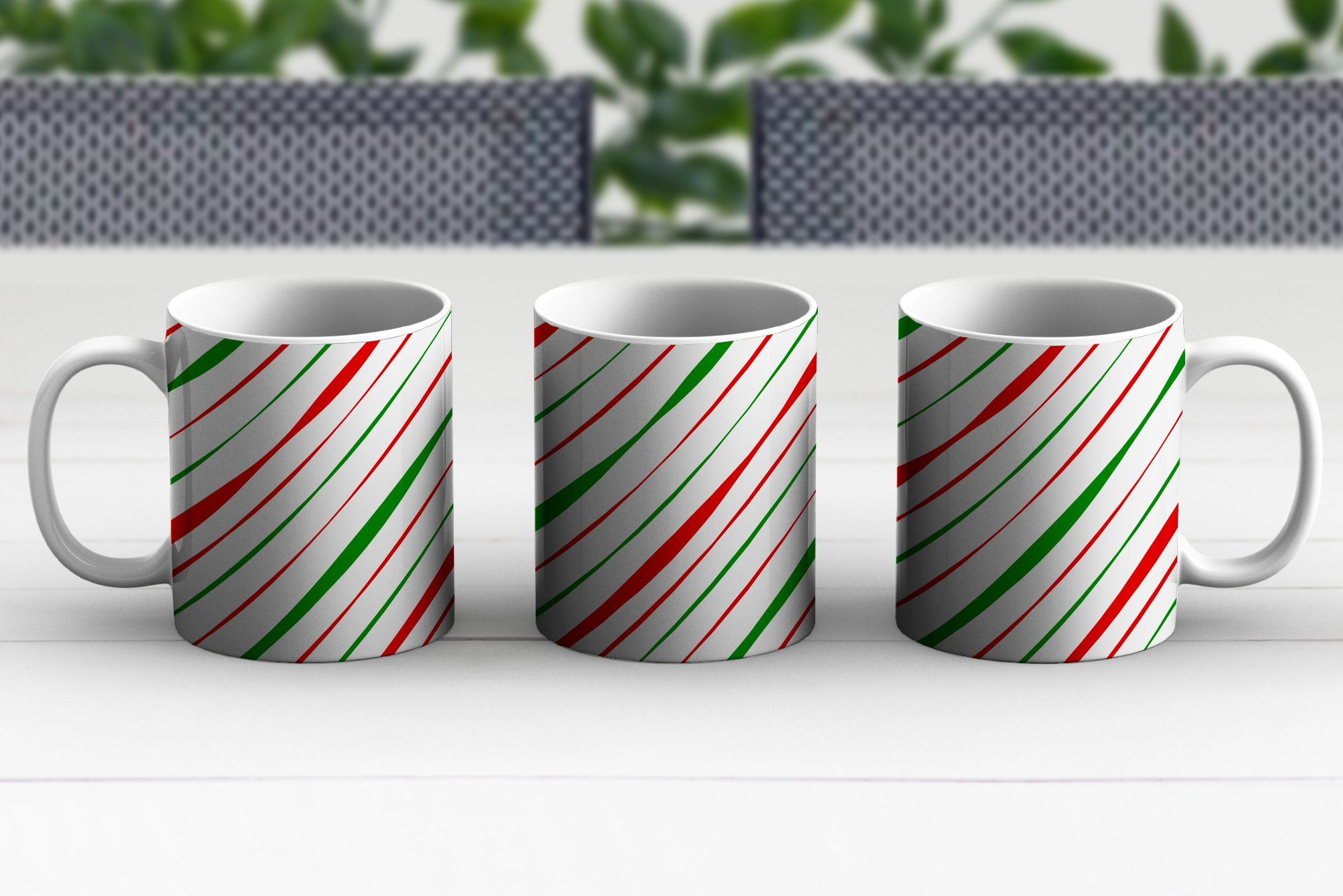Teetasse, Tasse Muster Kaffeetassen, Streifen, - Teetasse, - Becher, Weihnachten Keramik, Geschenk MuchoWow