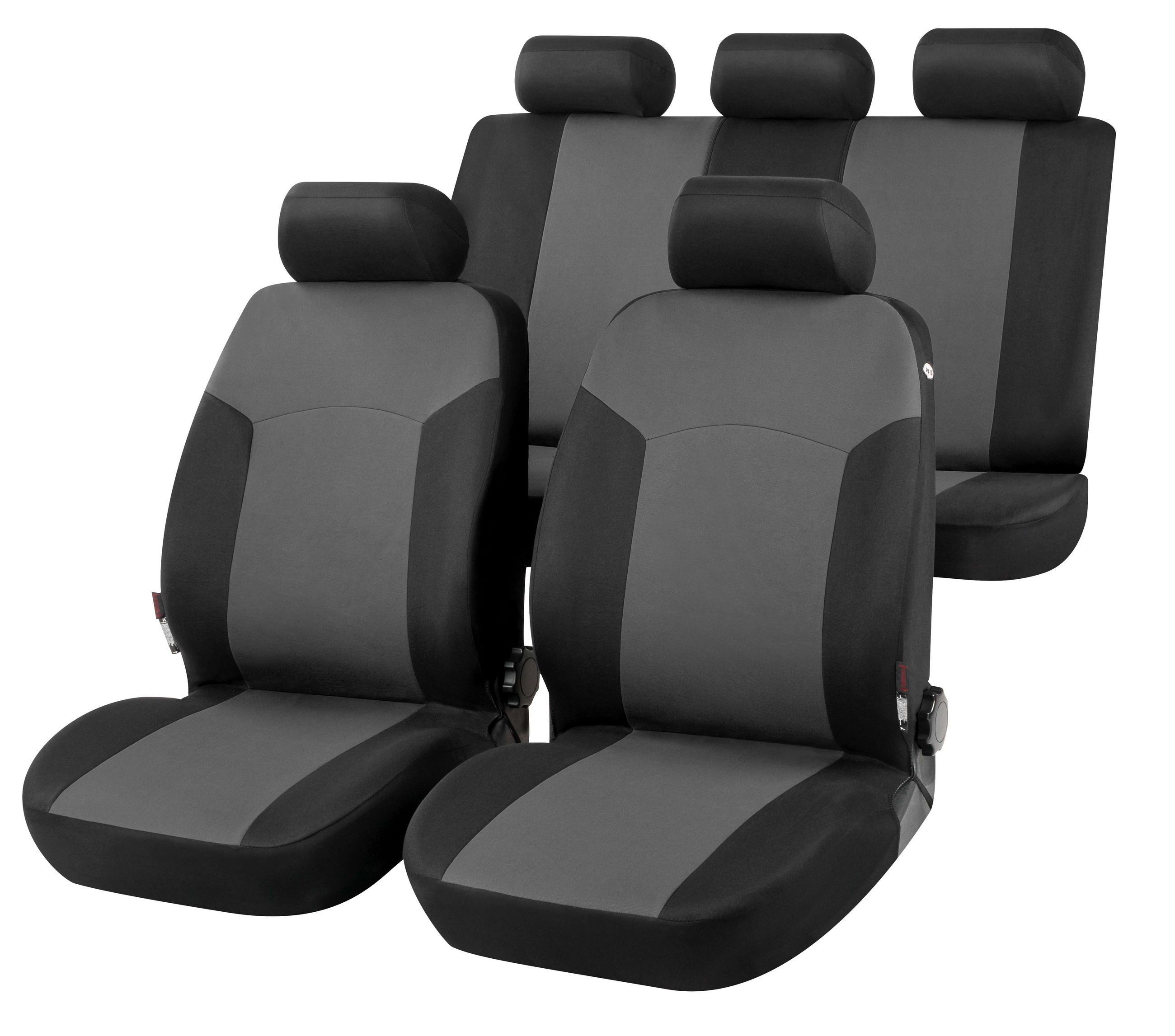 CarComfort Autositzbezug Autositzbezug Portland grau, 2 Vordersitzbezüge 1tlg, 1 Rücksitzbezug 4tlg, 5 Kopfstützenbezüge, 11-tlg.