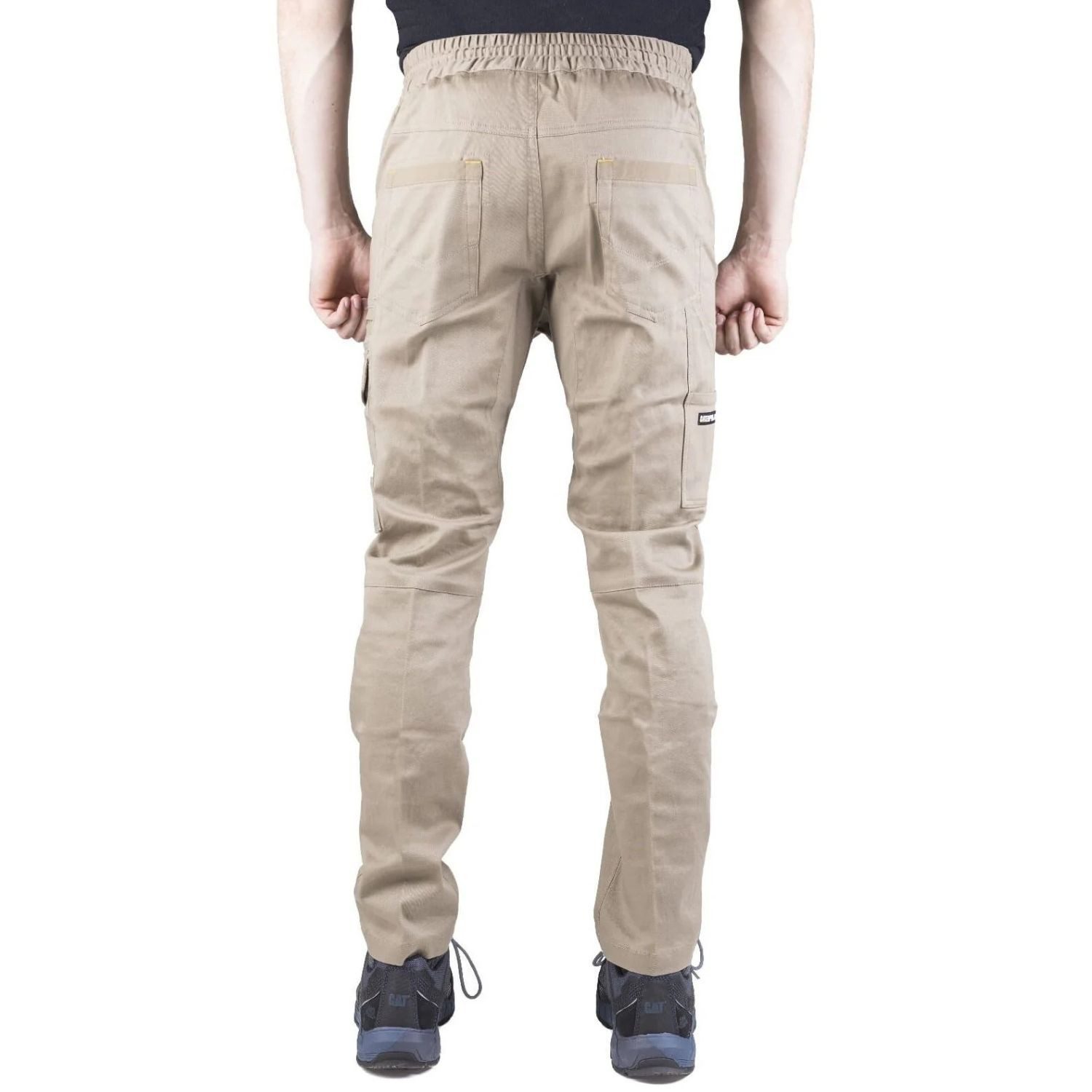 CAT CATERPILLA Arbeitsbundhose Arbeitshose mit Bund Dynamic Khaki (Packung, 97% Baumwolle) Cat by Caterpillar Logo Bundhose Taschen Flexibel Bewegungsfreiheit