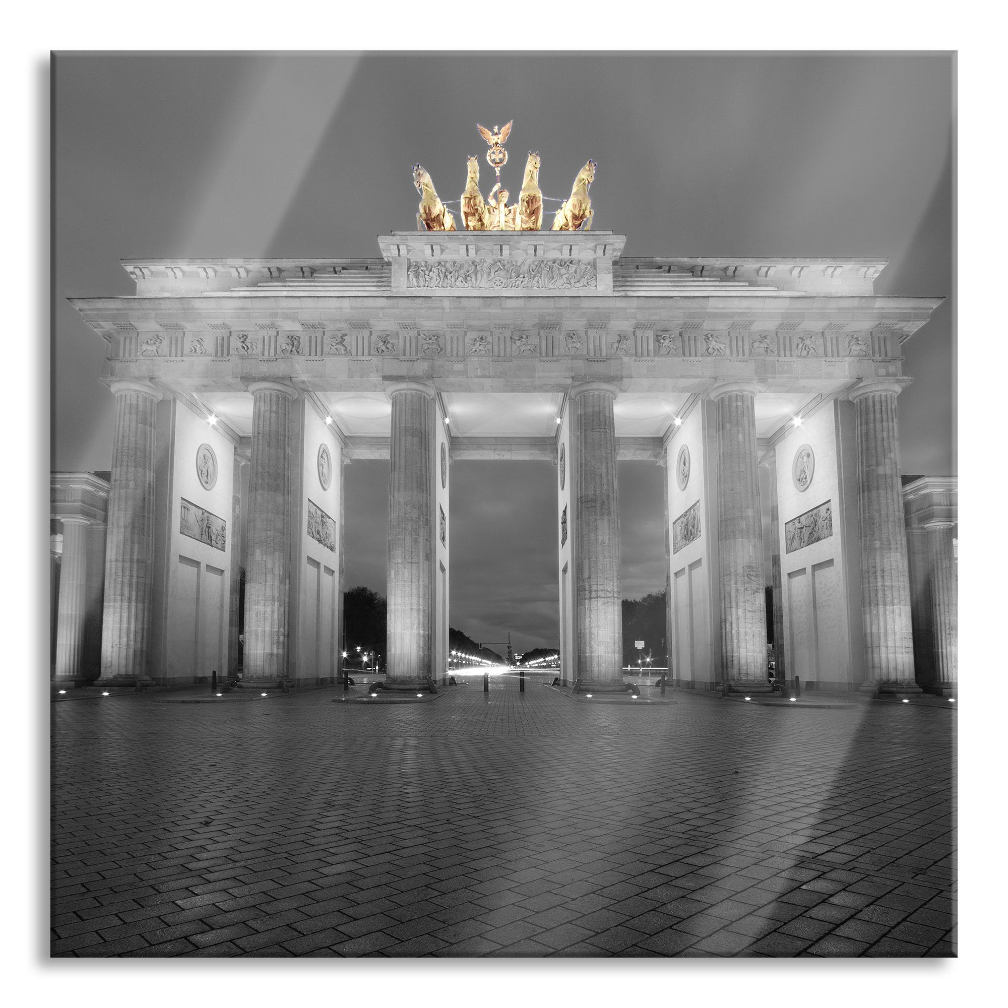 Glasbild schönes Brandenburger Pixxprint St), inkl. schönes und Glasbild Tor, Tor aus Echtglas, Aufhängungen Abstandshalter Brandenburger (1
