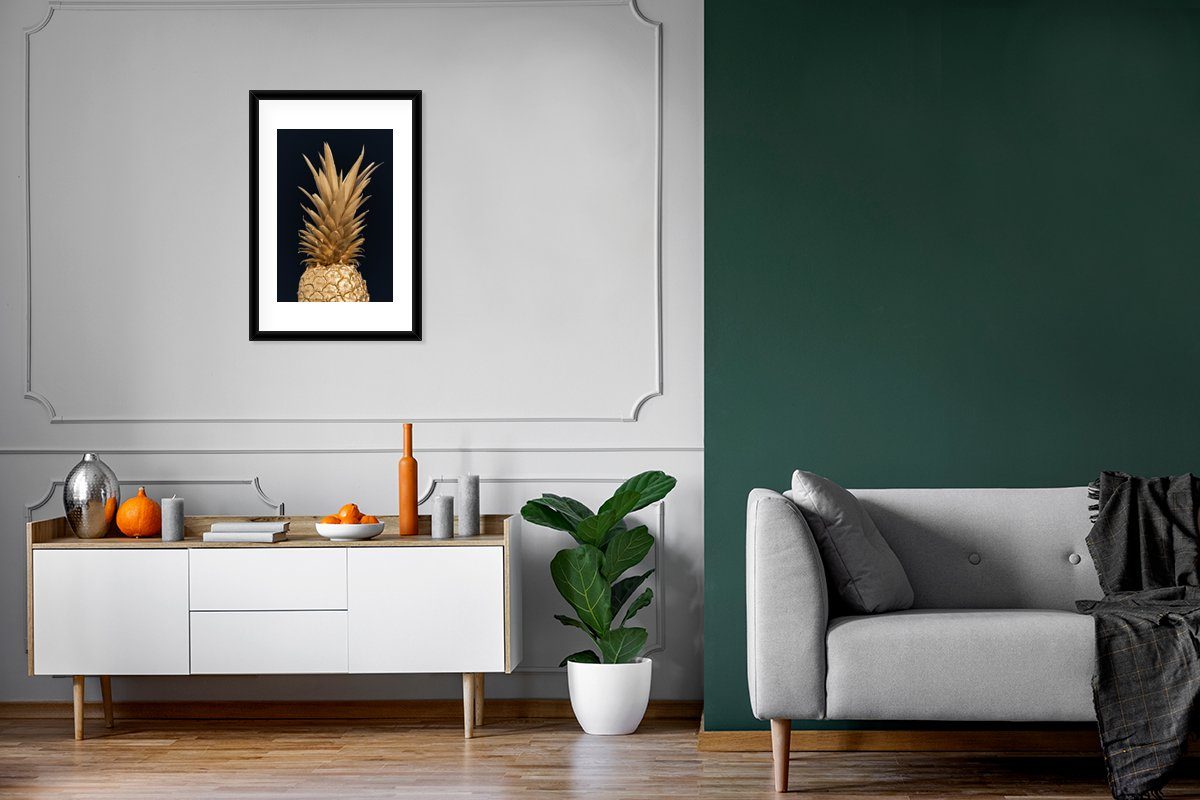 MuchoWow Poster Ananas - Rahmen, Schwarzem Gold, St), Bilderrahmen Poster, Gerahmtes mit (1 - Kunstdruck, Obst