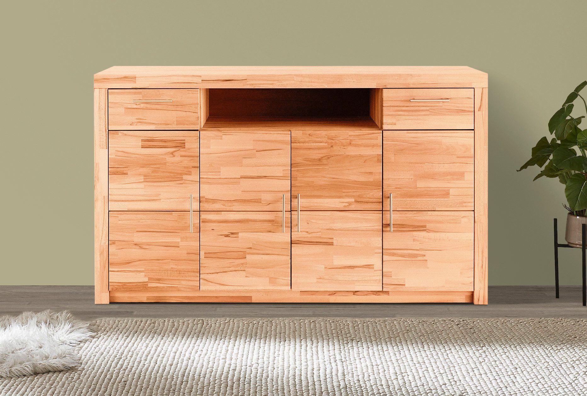 VOGL Möbelfabrik Highboard Toronto, opt. Glastüren, teilmassiv, Rahmenoptik, Made in Germany