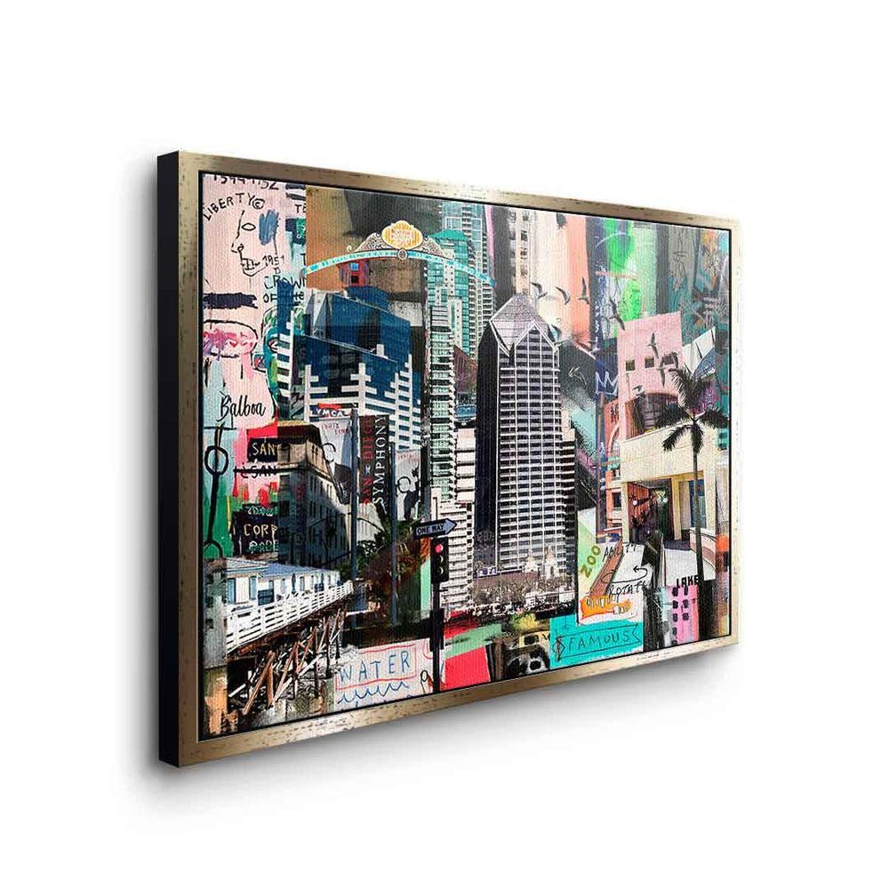 Art Leinwandbild Rahmen premium San Diego schwarzer Leinwandbild, DOTCOMCANVAS® mit Standlandschaft Pop Rahmen