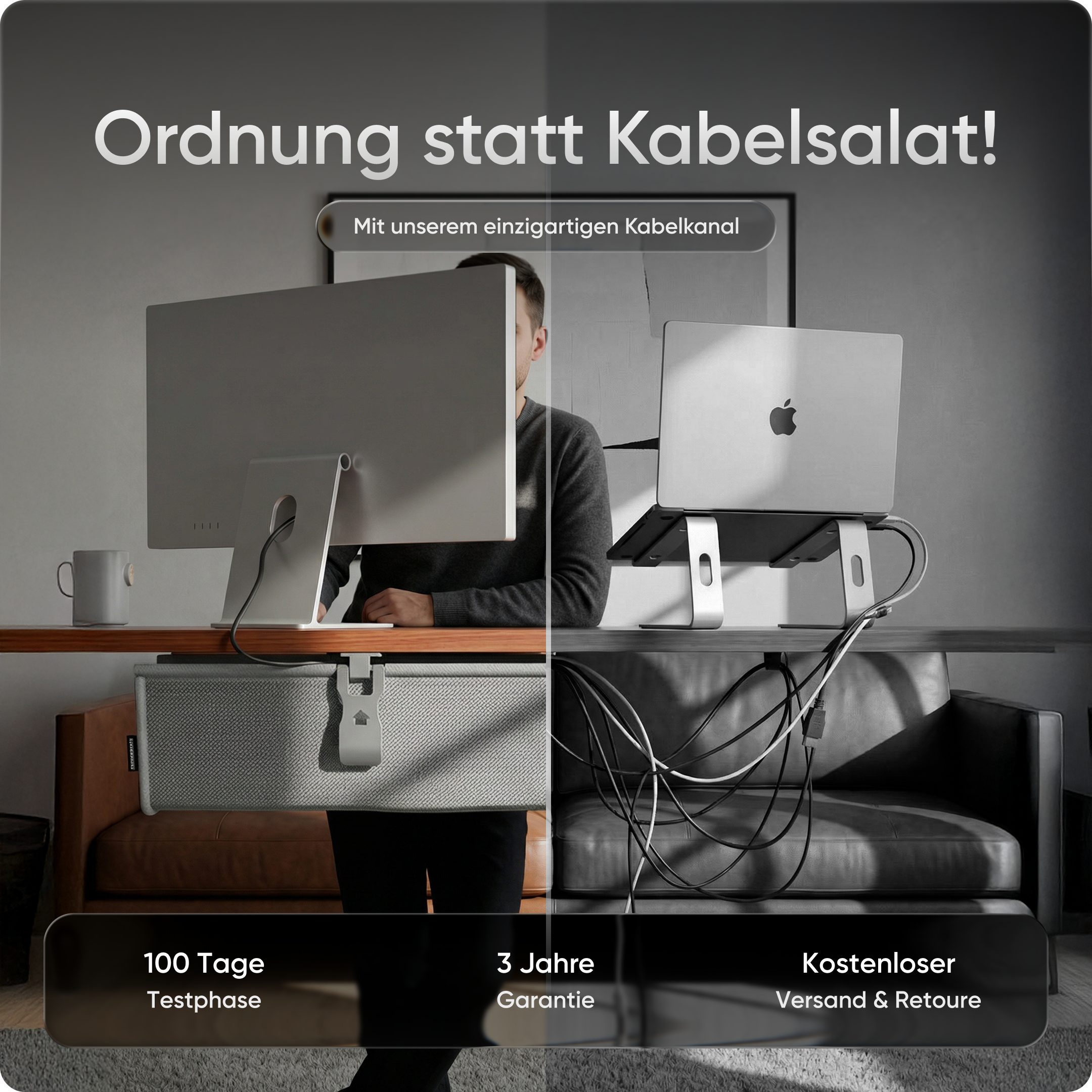 DESKSPACE Kabelkanal Kabelwanne Schreibtisch Kabelmanagement - Schreibtisch Kabelkanal (Einzelset, Einzelartikel), Beidseitig klappbar, stabil, einfache Montage, 94 cm lang