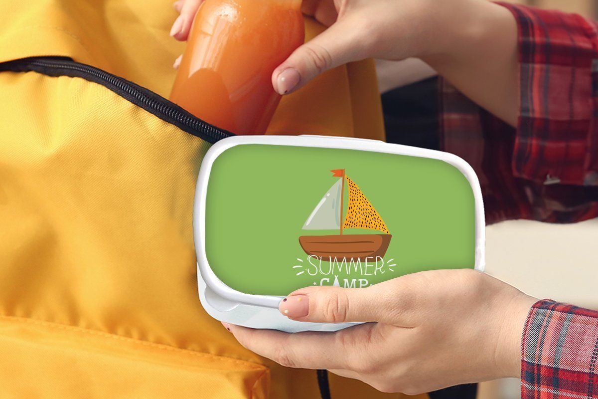 Boot Kinder für Gelb, weiß und Kunststoff, (2-tlg), Jungs - Brotbox für Erwachsene, Brotdose, Sommer - MuchoWow Mädchen und Lunchbox
