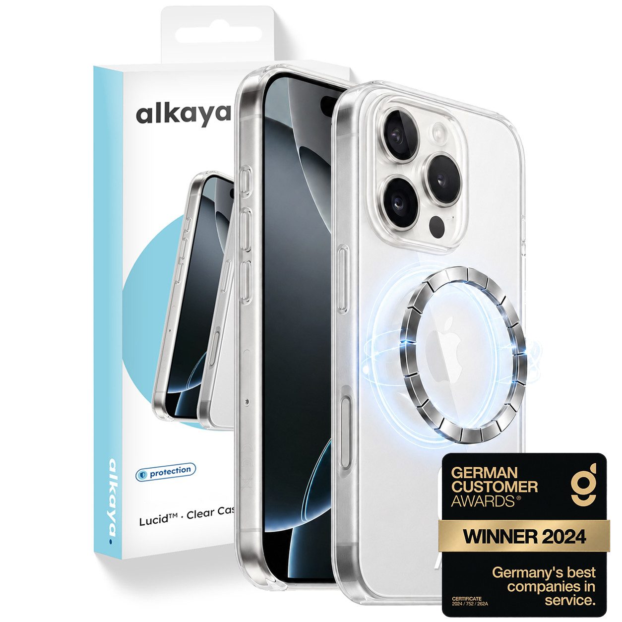 alkaya. Handyhülle Premium Hülle Magsafe Für Apple iPhone Case Magnet Cover Bumper Schutz iPhone 16 Pro, 6,3 Zoll, Silikon, Schutzhülle, MagSafe, extra starker Magnet, durchsichtig, transparent