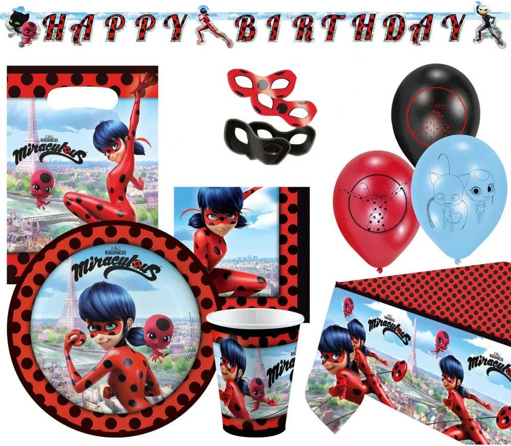 Miraculous - Ladybug Geschirr-Set Miraculous Ladybug Geburtstag Deko Set 60tlg. Kinder Partyset (60-tlg), 8 Personen