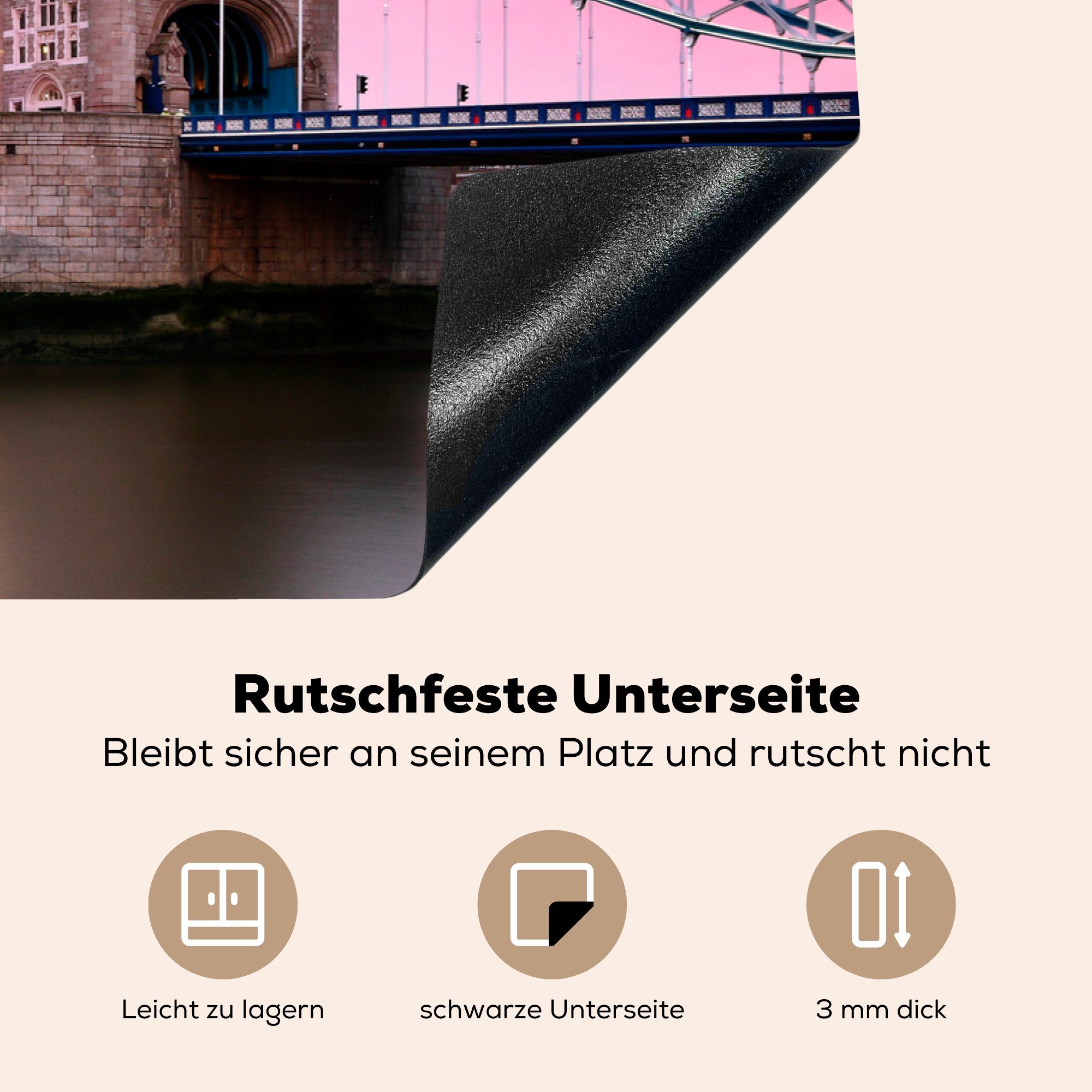 MuchoWow Herdblende-/Abdeckplatte Induktionskochfeld Rosa für Himmel Tower lila über Schutz und Vinyl, 81x52 (1 der tlg), Bridge in cm, England, küche, die Ceranfeldabdeckung