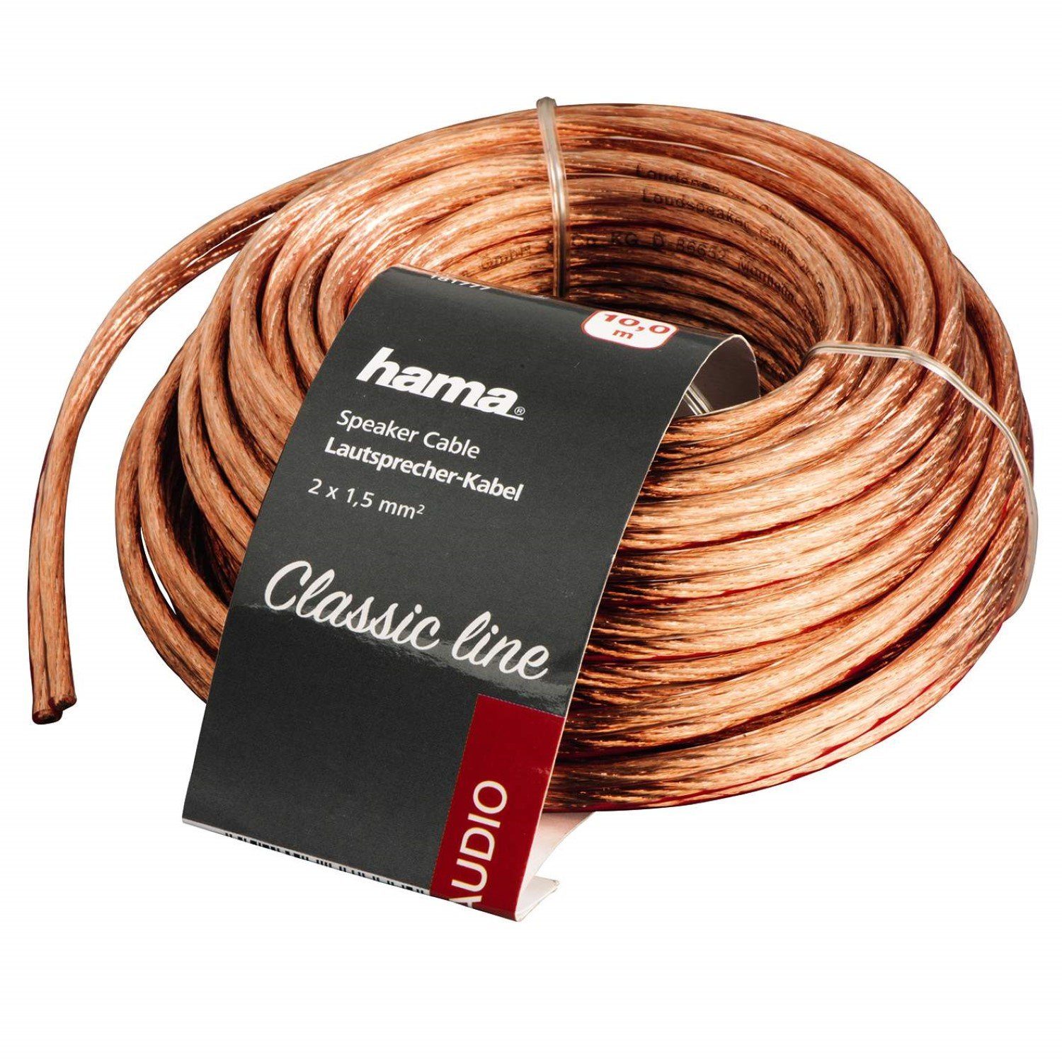 Hama HQ 10m Lautsprecher-Kabel 2x 1,5mm² dick Audio-Kabel, Roh
