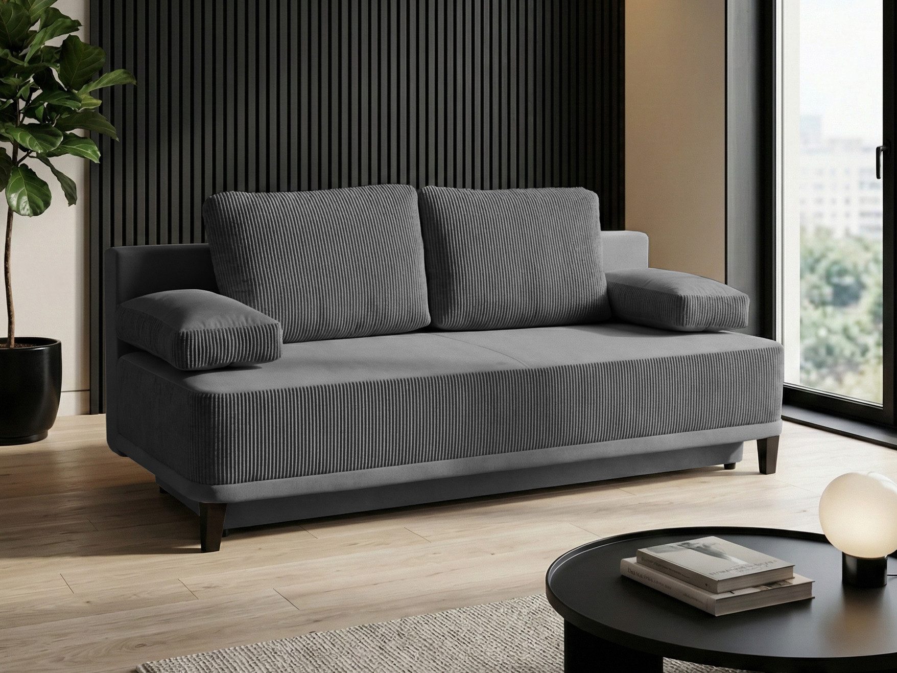 Beautysofa Schlafsofa RISO 3-Sitzer mit Schlaffunktion, mit Bettkasten und lose Kissen