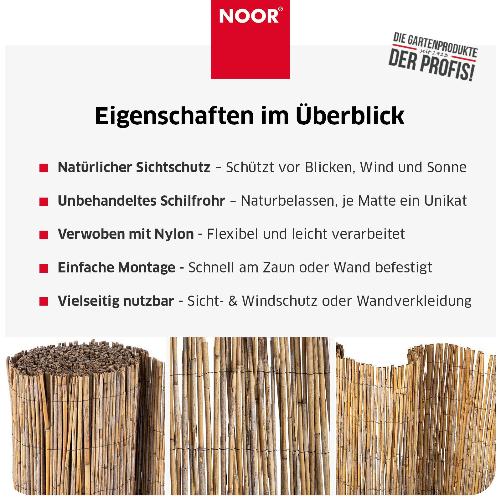 NOOR Sichtschutzzaunmatten Schilfrohrmatte CANNES - Sichtschutz mit Nylonbindung – Bild 5 von 5